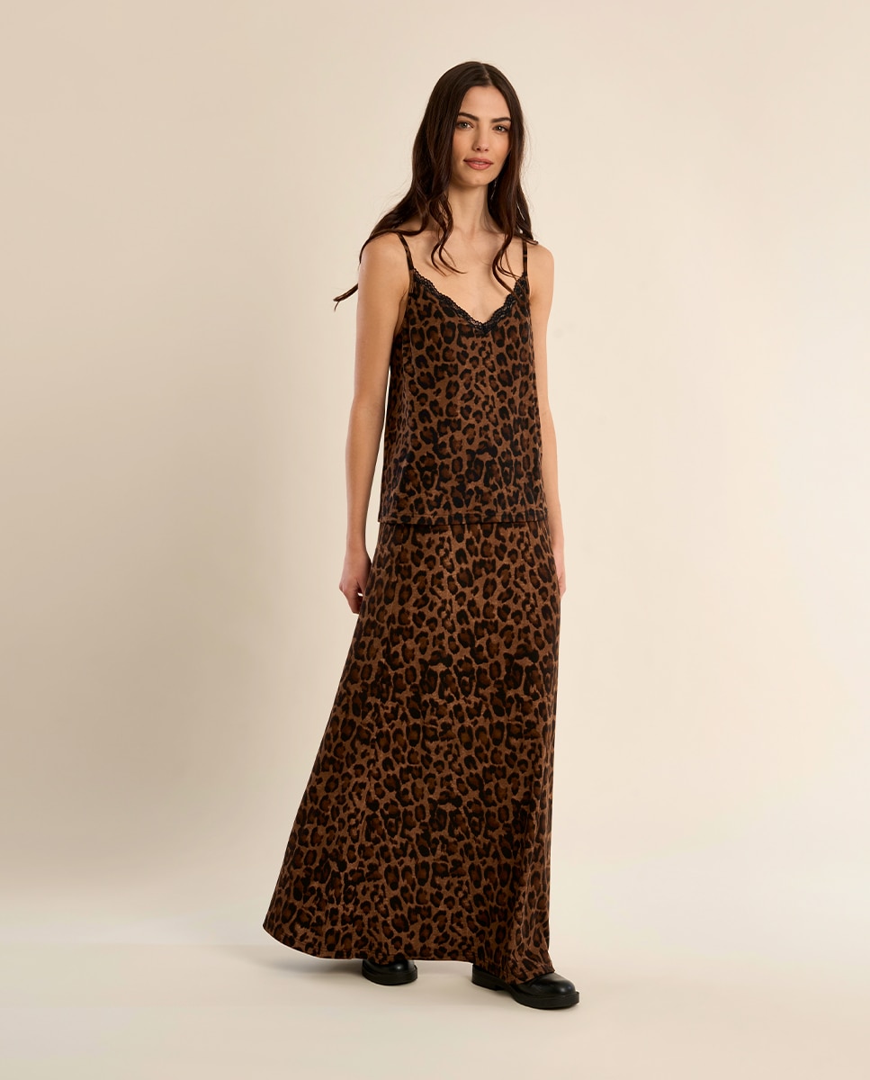 Top de mujer lencero con estampado y encaje - Molly Bracken - Camel Camel-1