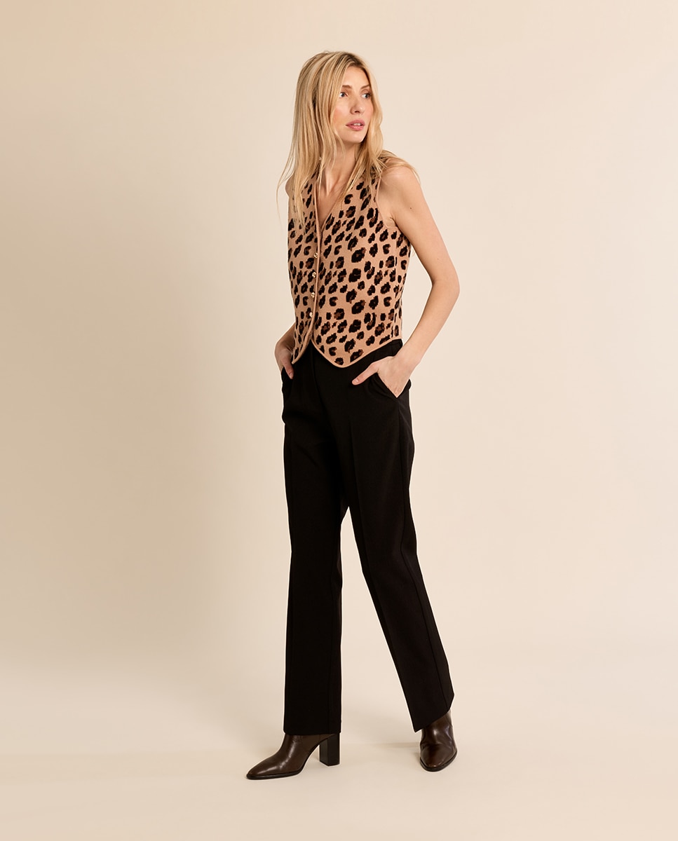 Chaleco de mujer con estampado y botones - Molly Bracken - Camel Camel-1