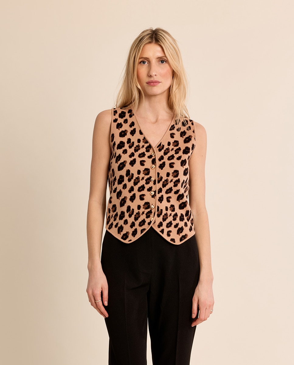 Chaleco de mujer con estampado y botones - Molly Bracken - Camel Camel-2