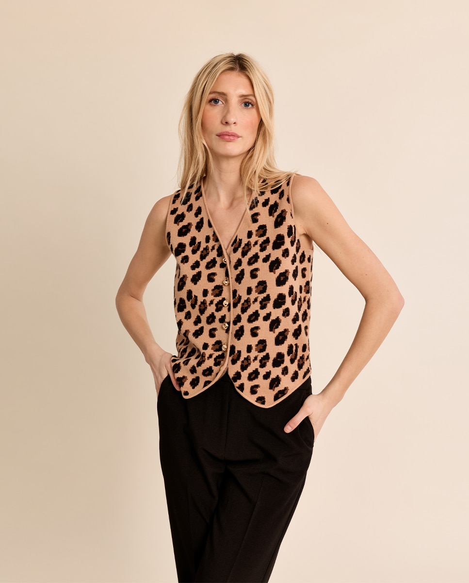 Chaleco de mujer con estampado y botones - Molly Bracken - Camel Camel-3