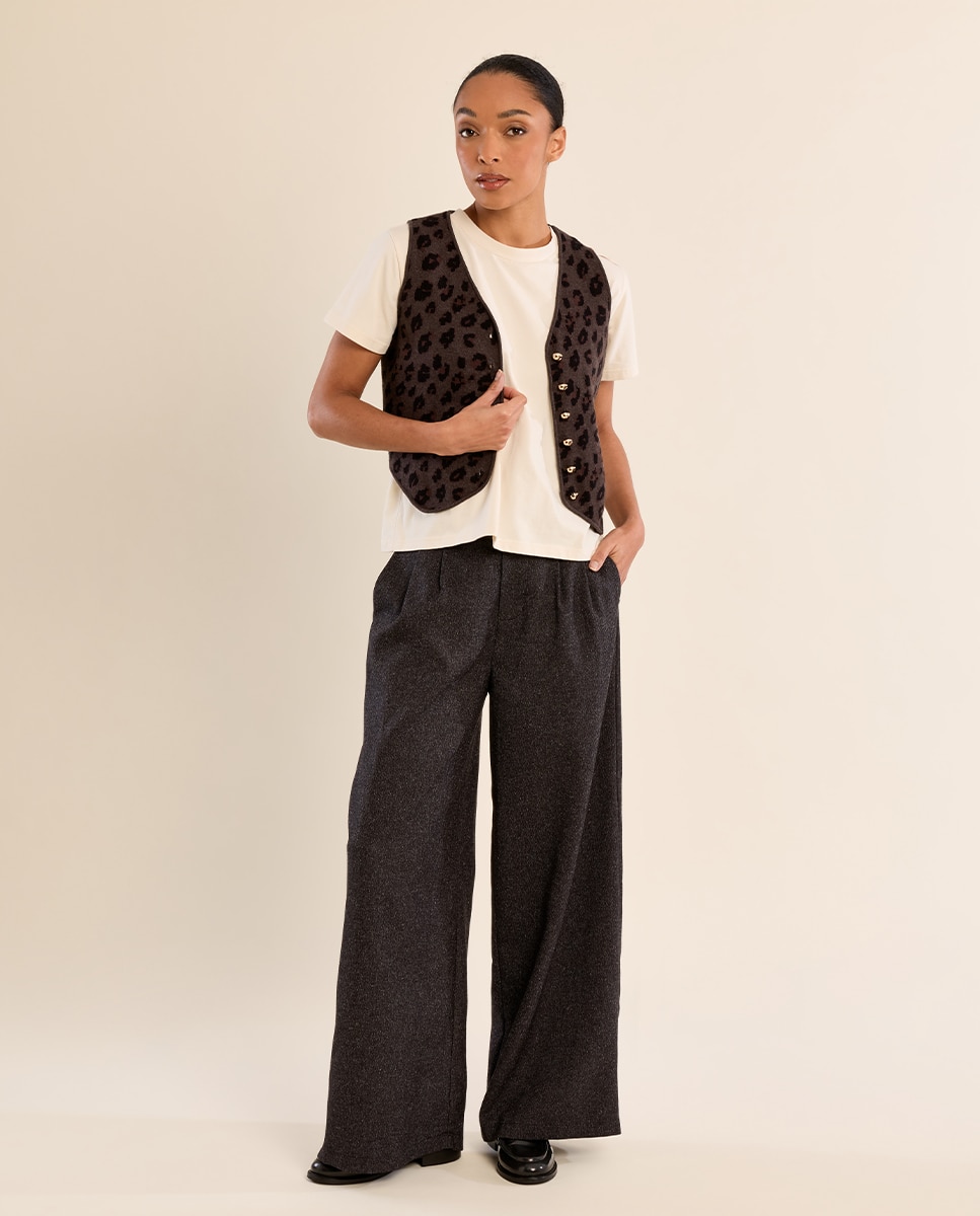 Chaleco de mujer con estampado y botones - Molly Bracken - Gris Gris-1