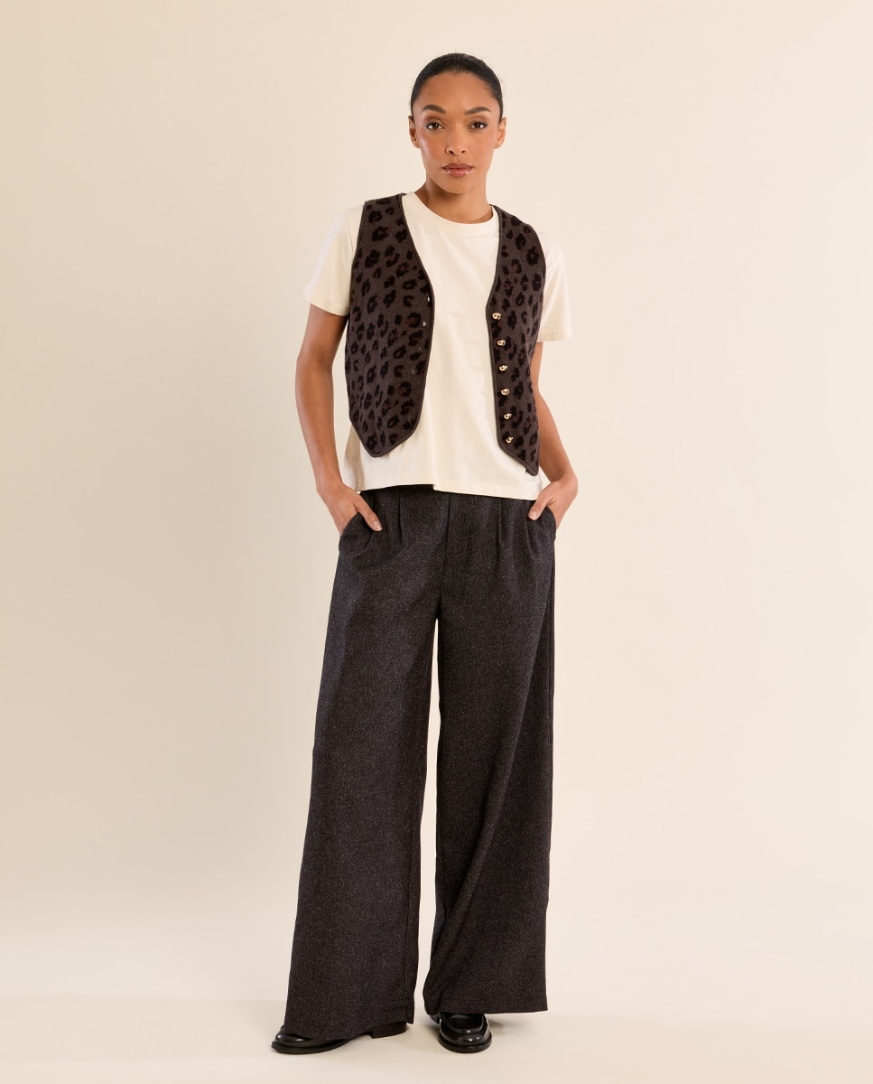 Chaleco de mujer con estampado y botones - Molly Bracken - Gris Gris-3