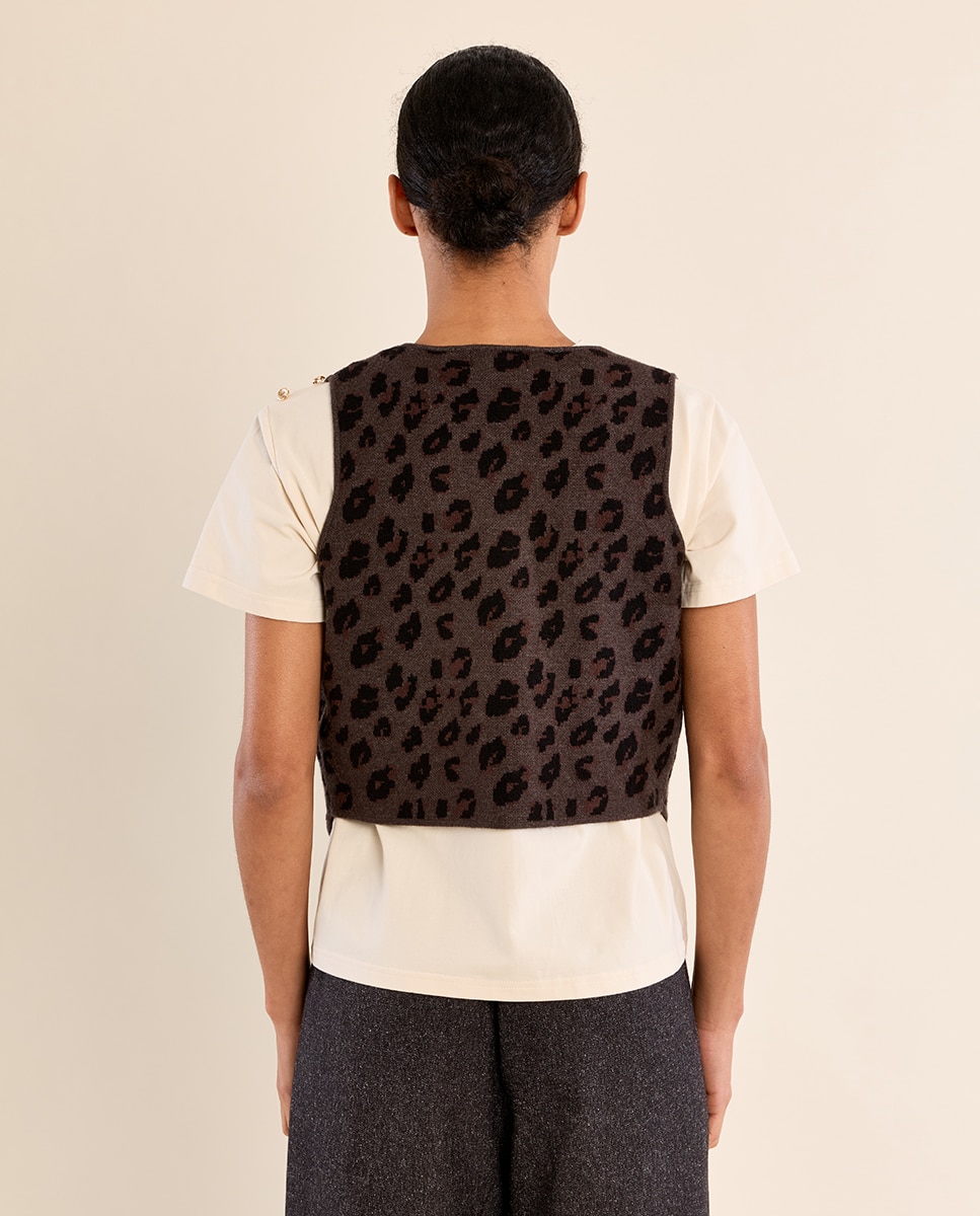Chaleco de mujer con estampado y botones - Molly Bracken - Gris Gris-4