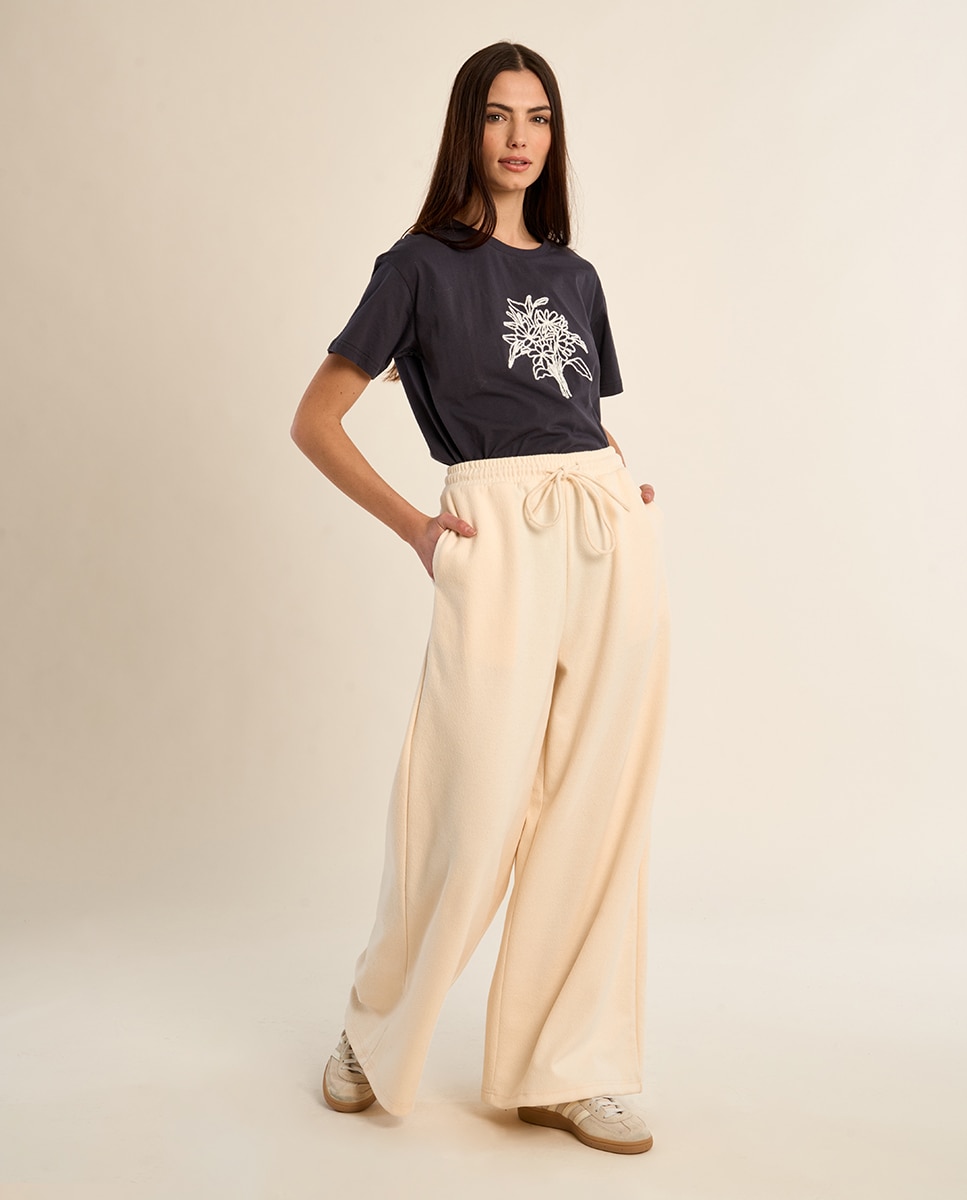 Imagen 0 de Pantalón de mujer de chándal perneras anchas Crema