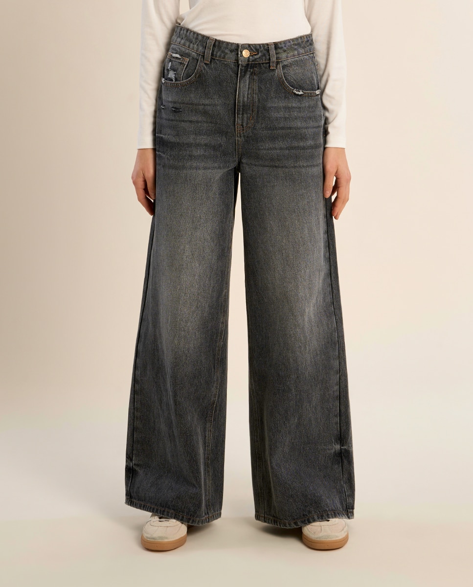 Pantalón de mujer vaquero perneras anchas - Molly Bracken - Gris Gris-2