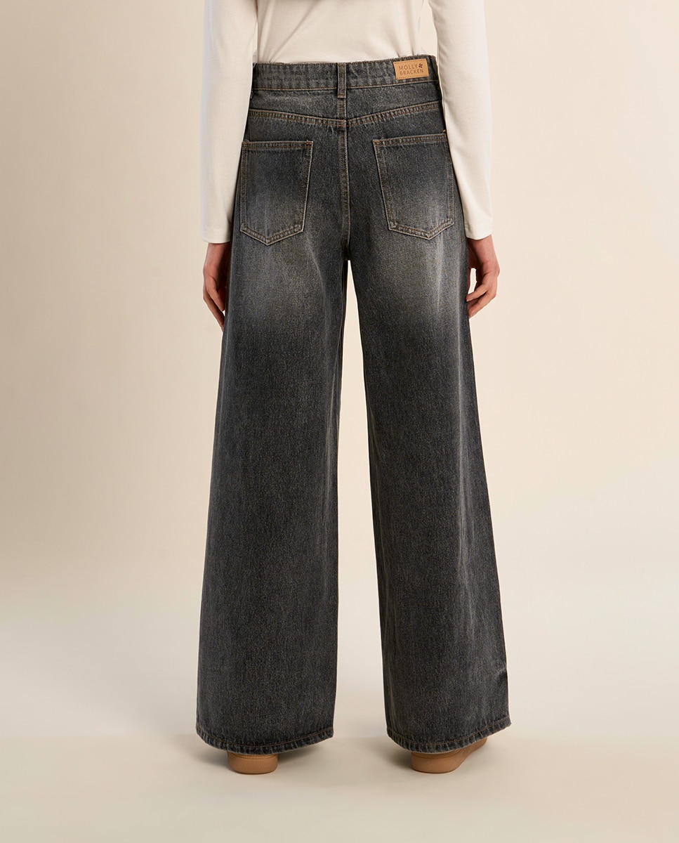Pantalón de mujer vaquero perneras anchas - Molly Bracken - Gris Gris-4