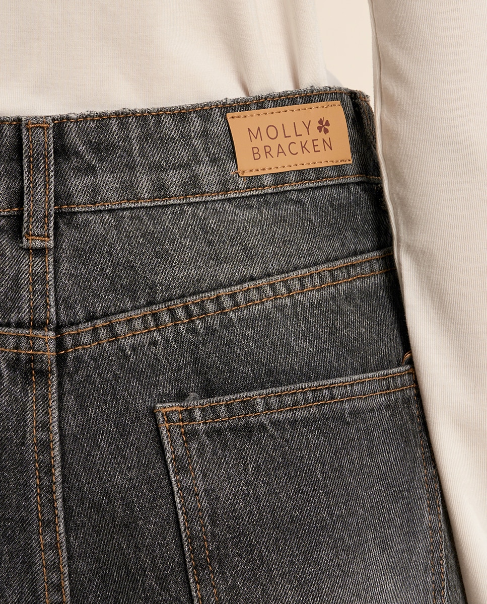 Pantalón de mujer vaquero perneras anchas - Molly Bracken - Gris Gris-5