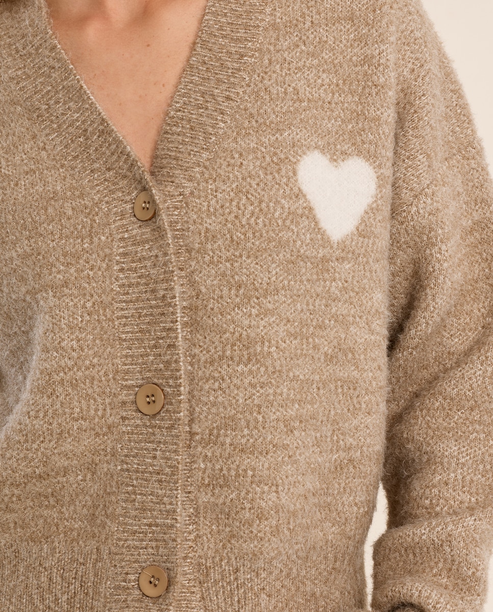 Cárdigan de mujer de manga larga detalle corazón - Molly Bracken - Beige Beige-5