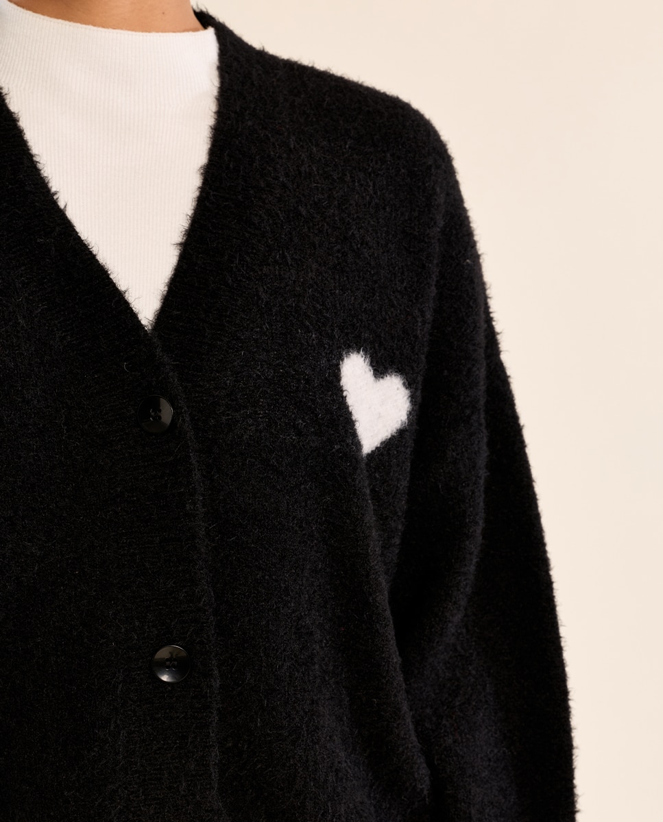 Cárdigan de mujer de manga larga detalle corazón - Molly Bracken - Negro Negro-5