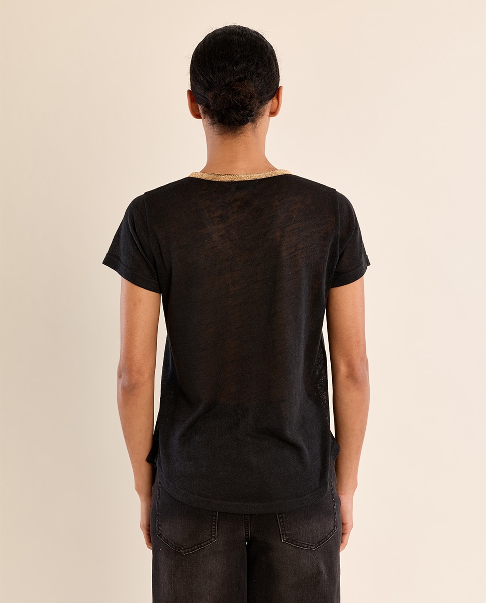 Camiseta de mujer de manga corta detalle ribete - Molly Bracken - Negro Negro-4