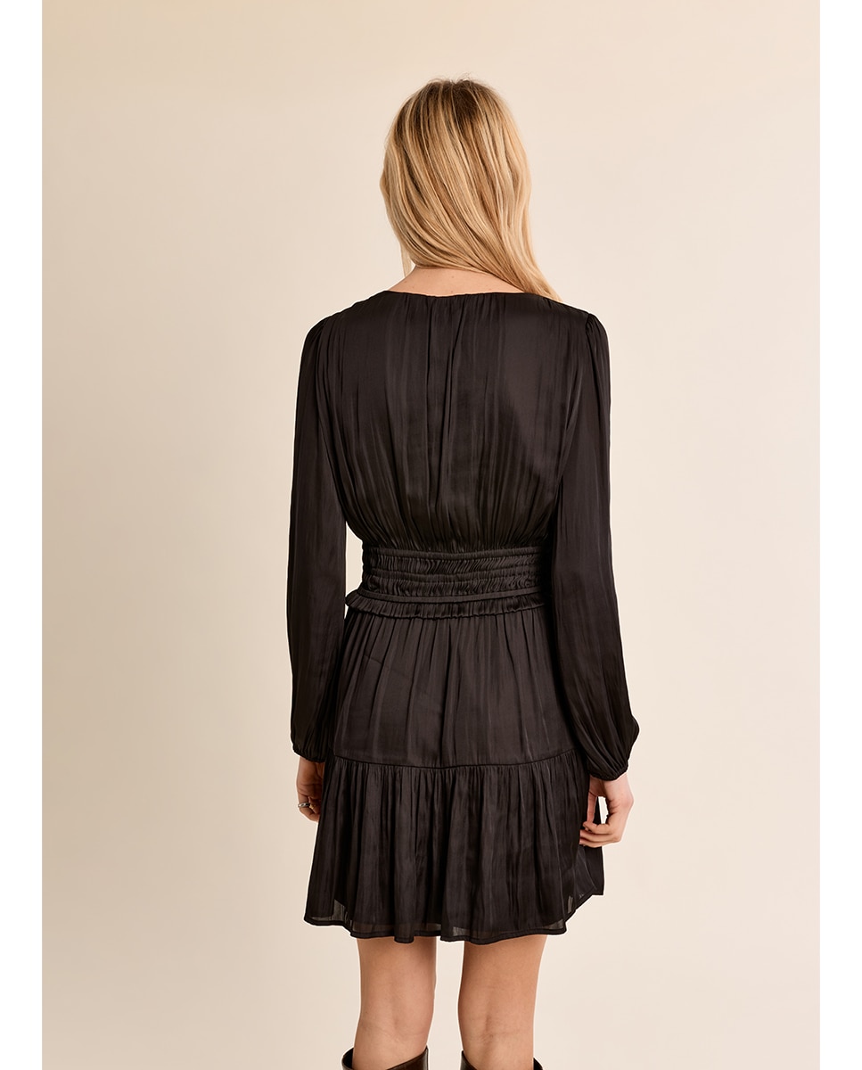 Vestido corto satinado con volantes - Molly Bracken - Negro Negro-4