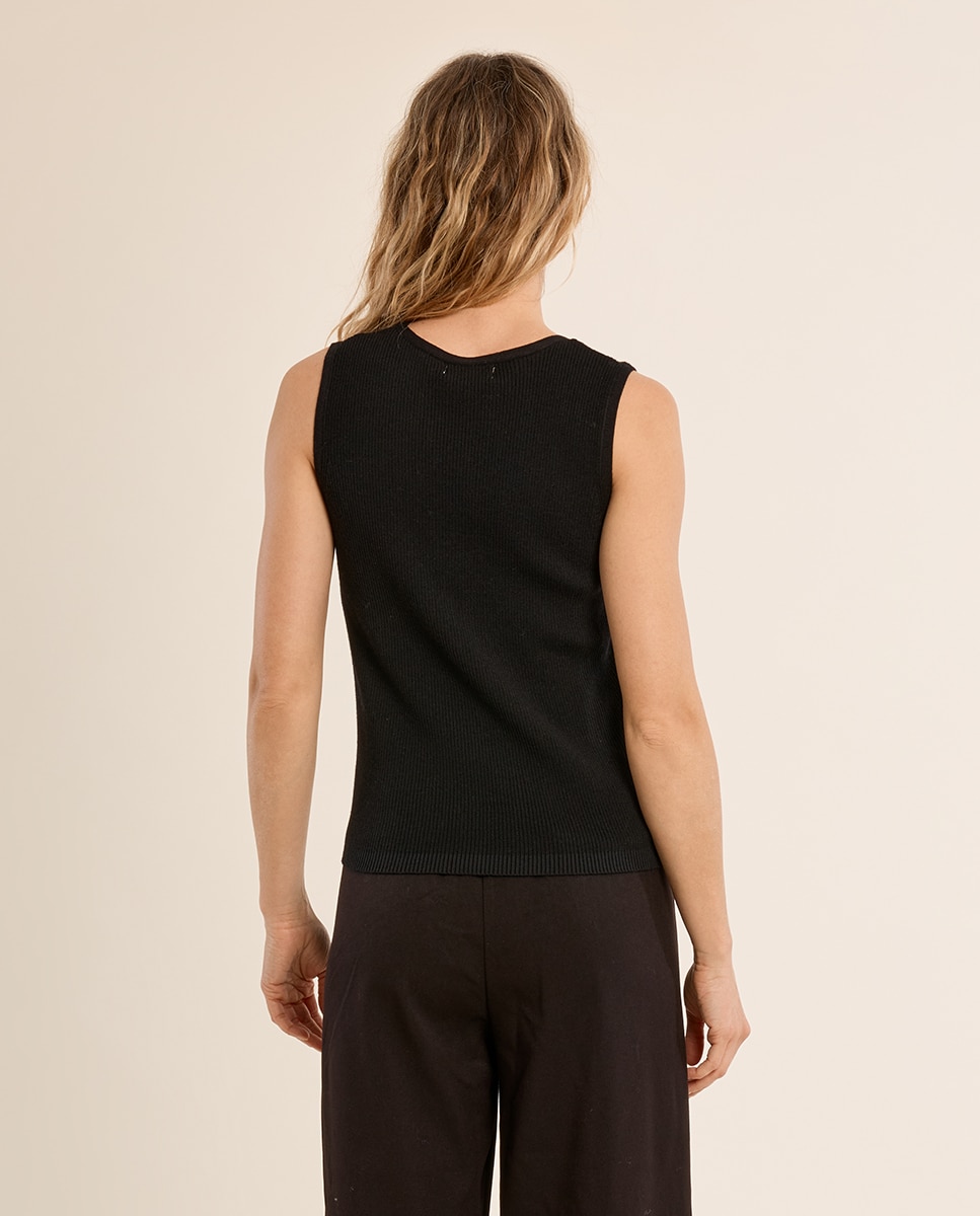 Top de mujer de manga sisa detalle ribete - Molly Bracken - Negro Negro-4