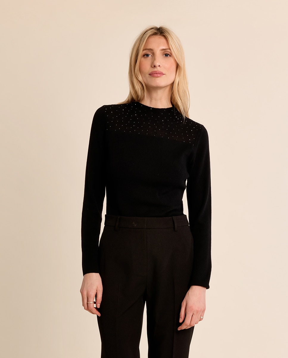 Jersey de manga larga detalle abalorios - Molly Bracken - Negro Negro-2