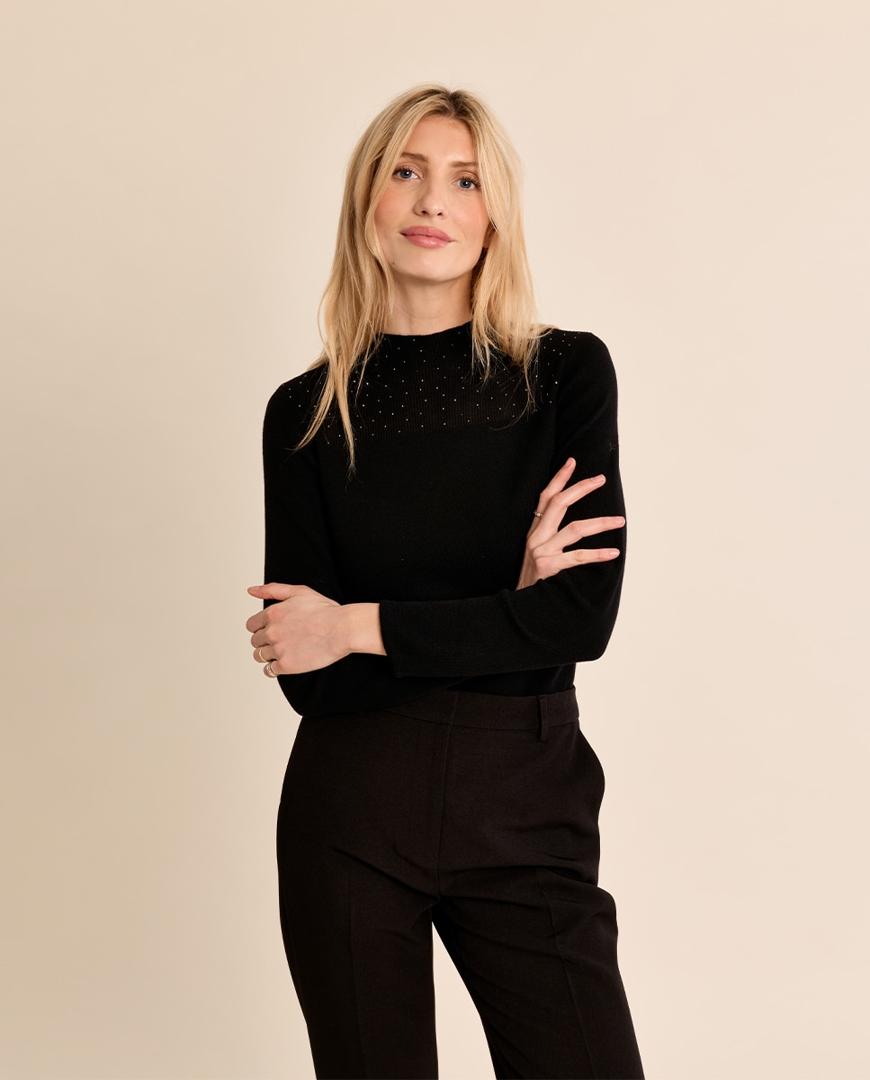 Jersey de manga larga detalle abalorios - Molly Bracken - Negro Negro-3