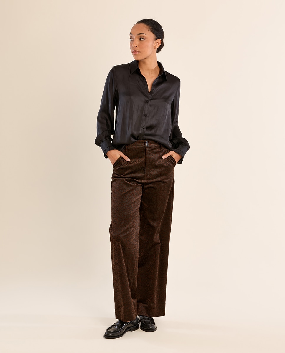 Camisa de mujer de manga larga satinada - Molly Bracken - Negro Negro-1