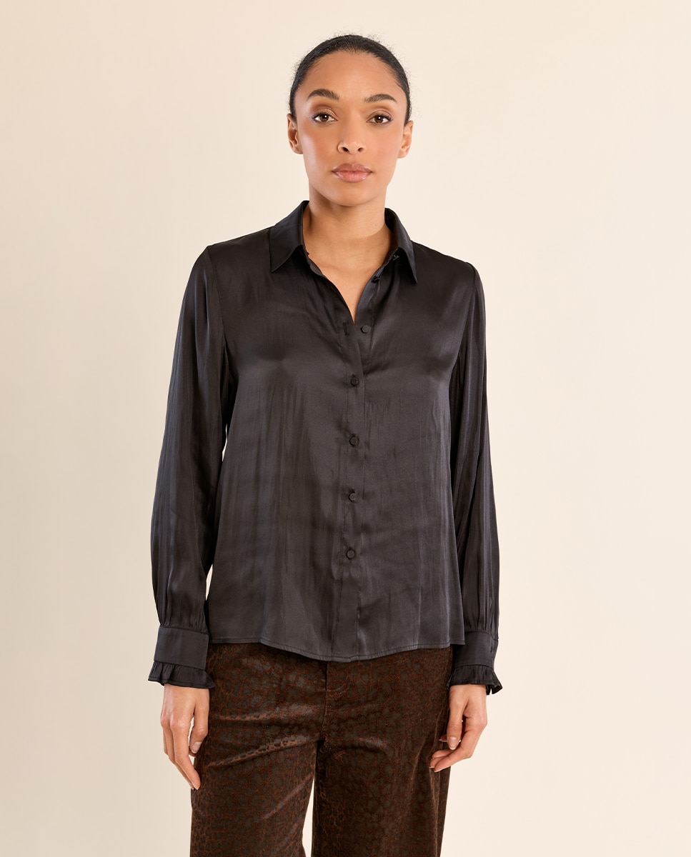 Camisa de mujer de manga larga satinada - Molly Bracken - Negro Negro-2