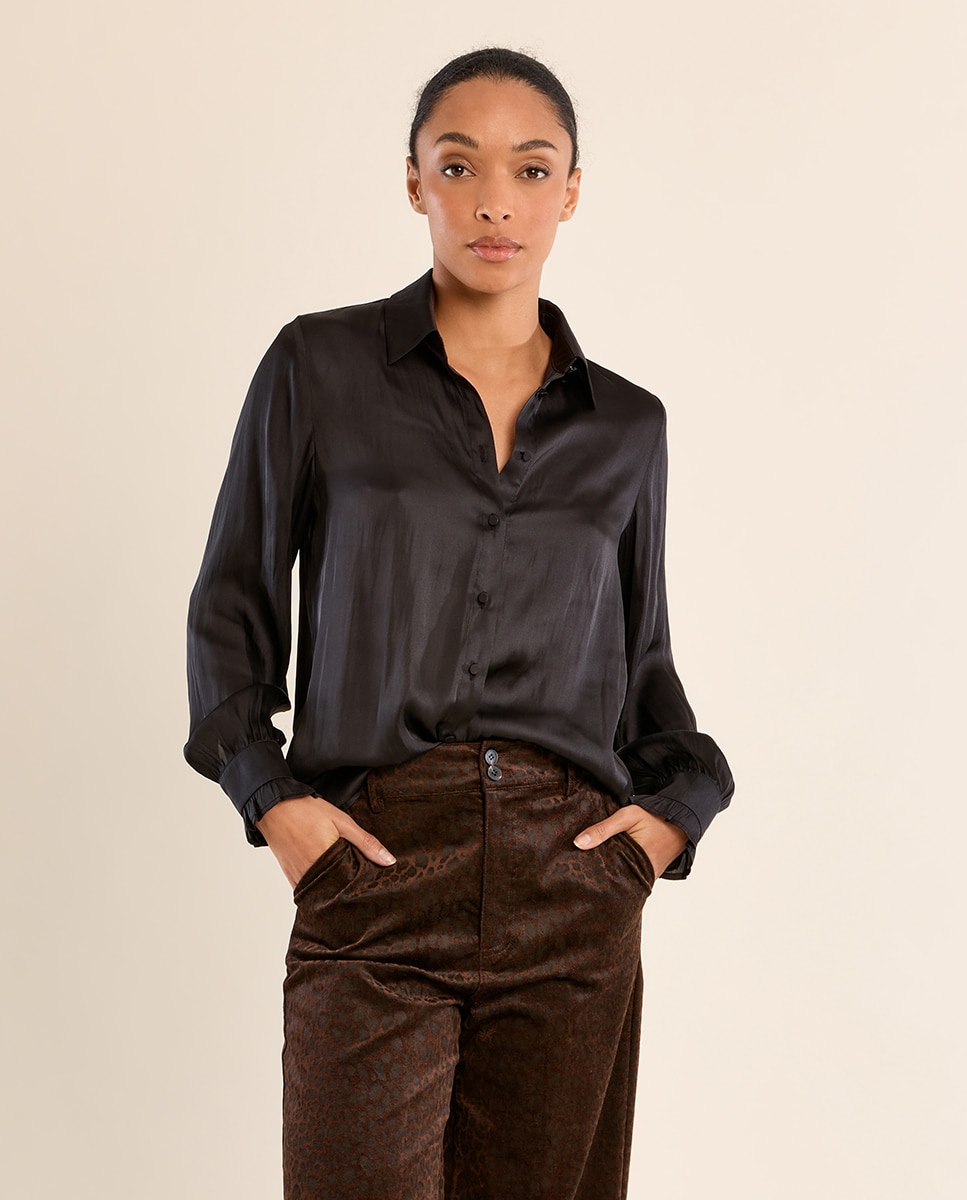 Camisa de mujer de manga larga satinada - Molly Bracken - Negro Negro-3