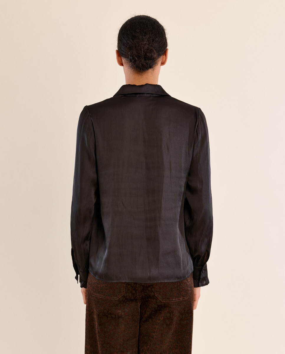 Camisa de mujer de manga larga satinada - Molly Bracken - Negro Negro-4