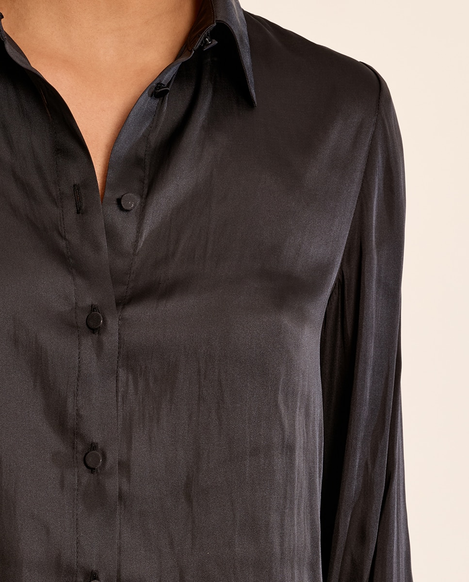 Camisa de mujer de manga larga satinada - Molly Bracken - Negro Negro-5