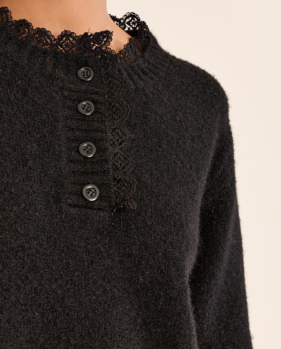 Jersey de mujer de manga larga detalle encaje - Molly Bracken - Negro Negro-5