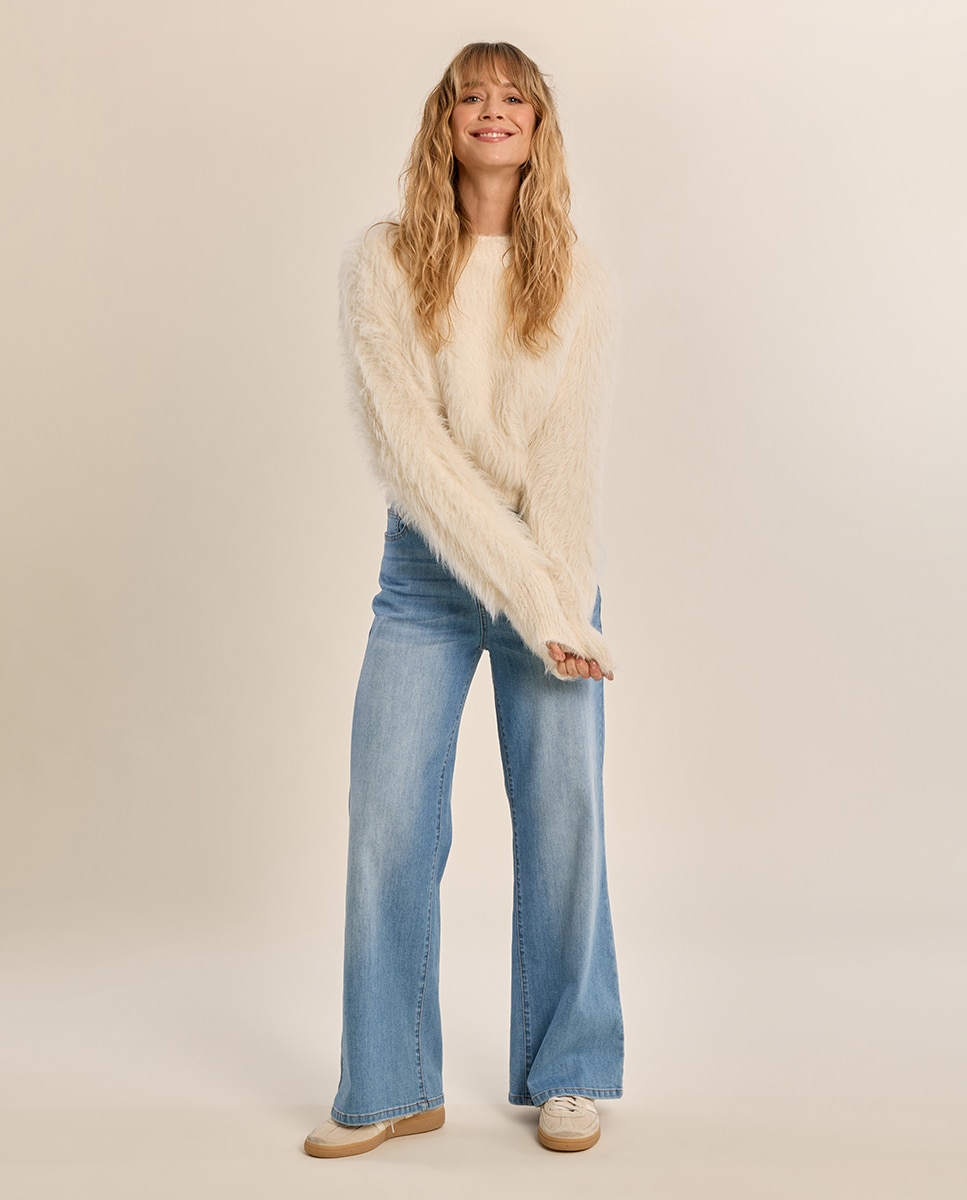 Jersey de mujer de manga larga de peluche - Molly Bracken - Crema Crema-1