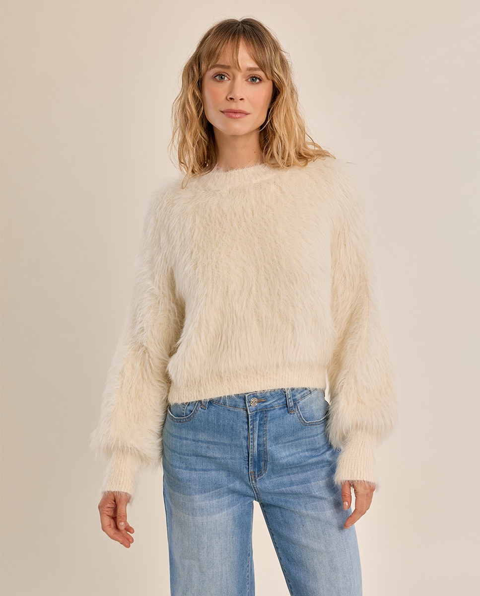 Jersey de mujer de manga larga de peluche - Molly Bracken - Crema Crema-2
