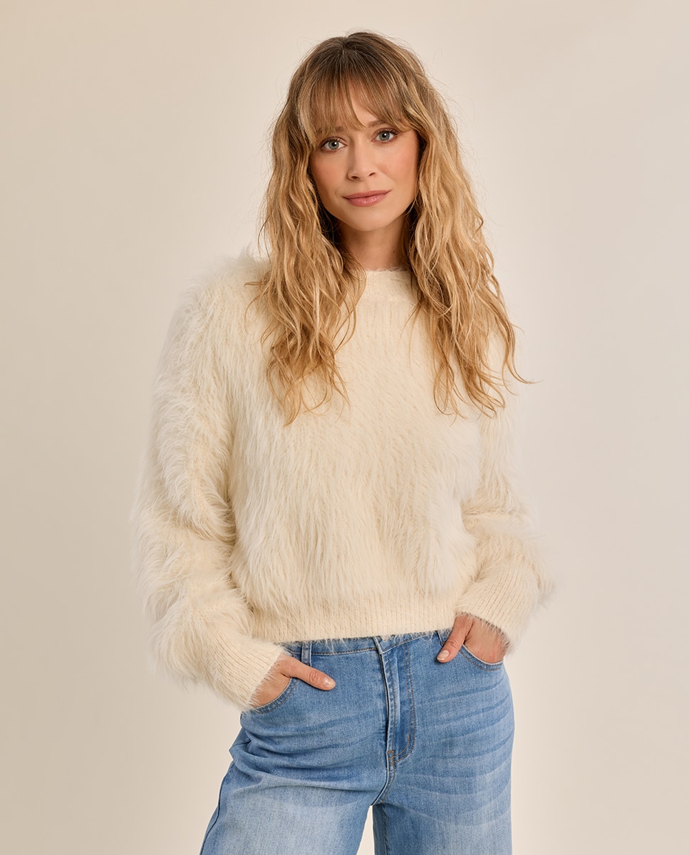 Jersey de mujer de manga larga de peluche - Molly Bracken - Crema Crema-3