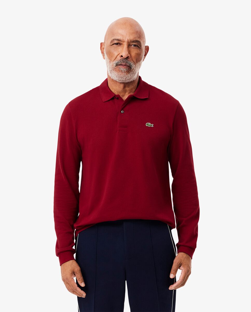 Polo de hombre de corte clásico de manga larga - Lacoste - Blanco / Burdeos Blanco / Burdeos-1