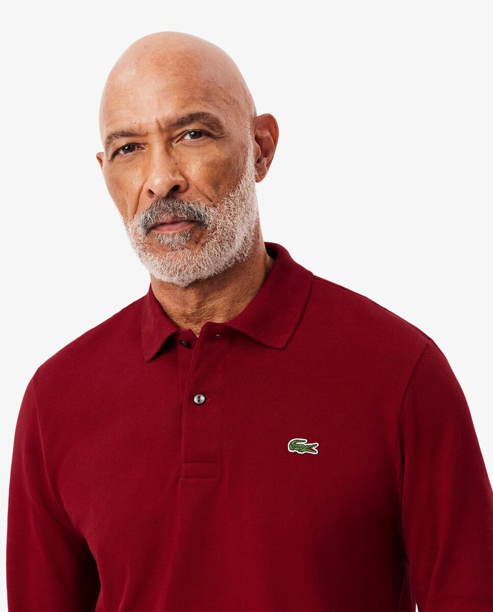 Polo de hombre de corte clásico de manga larga - Lacoste - Blanco / Burdeos Blanco / Burdeos-3