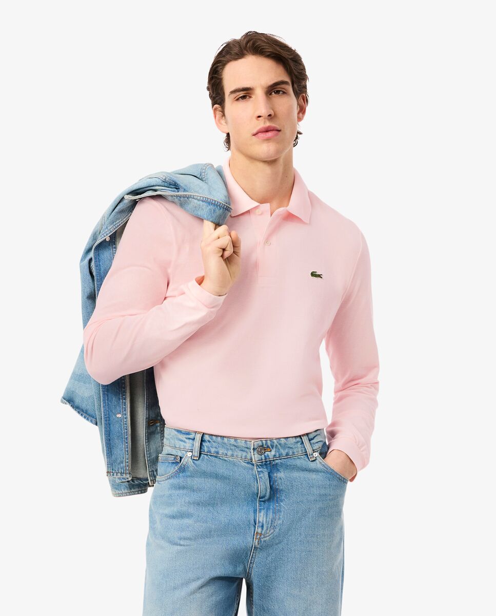 Imagen 0 de Polo de hombre de corte clásico de manga larga Rosa