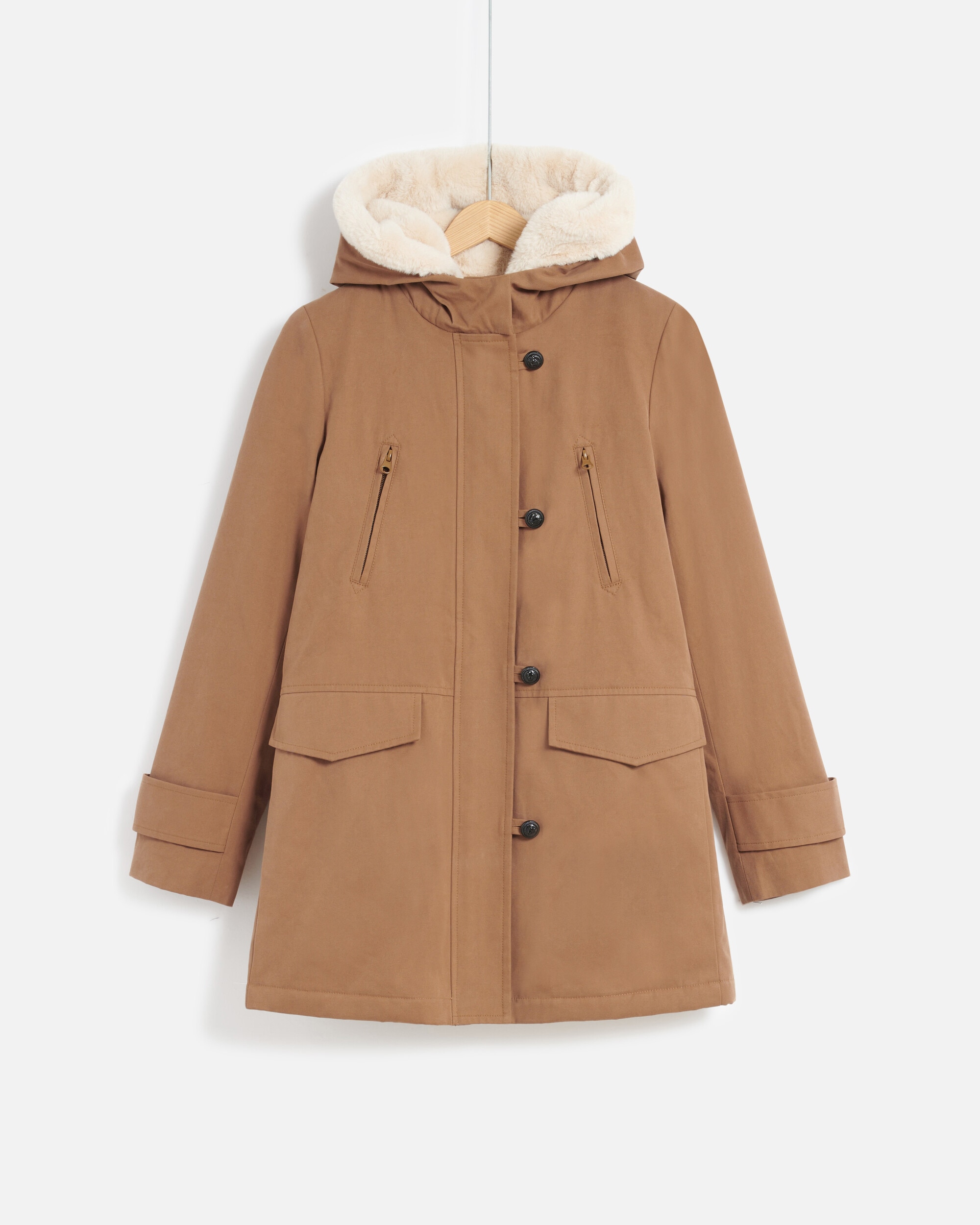 Parka de mujer con forro de borreguito y bolsillos italianos - Caroll - Topo Topo-3