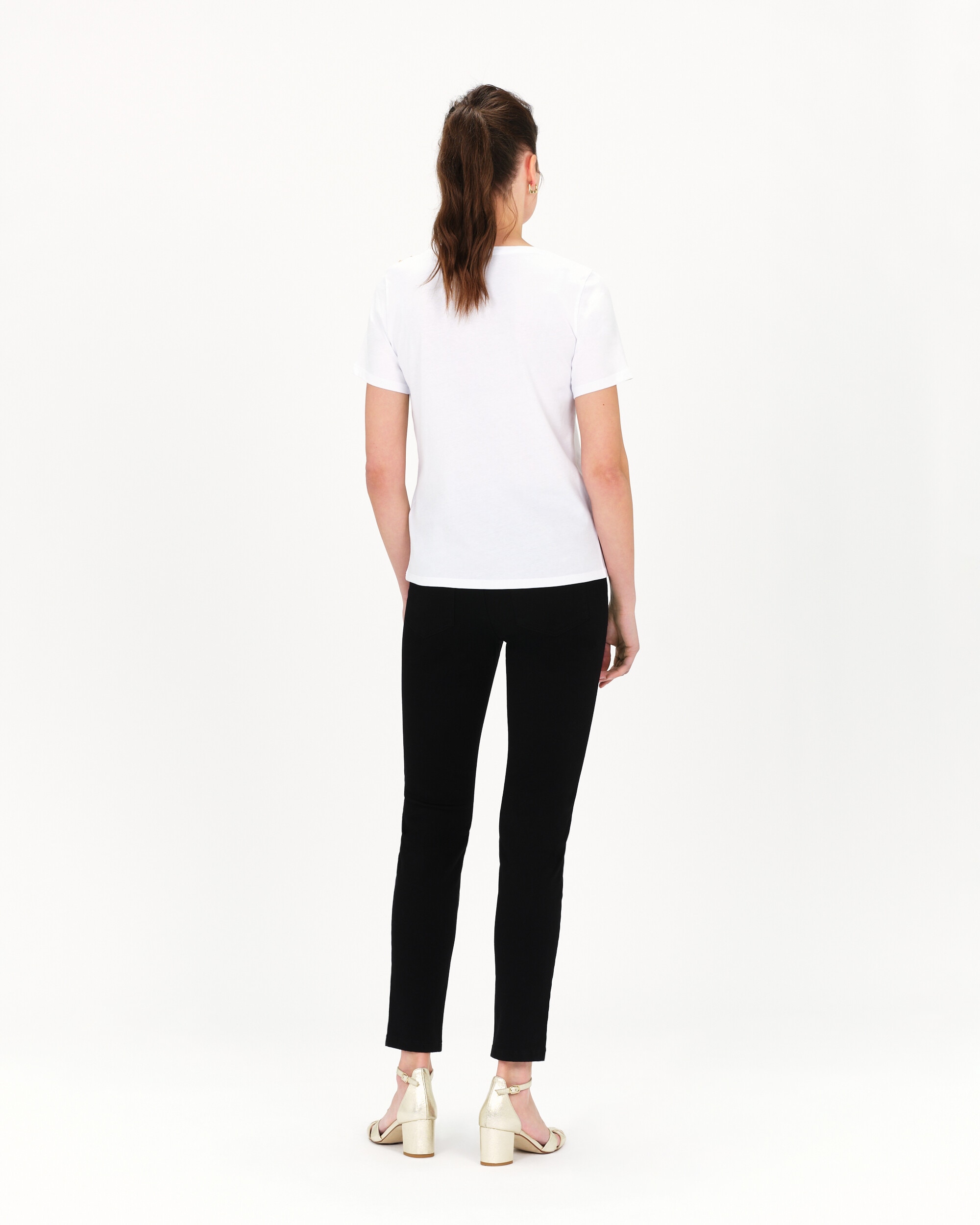 Camiseta de mujer de manga corta con botones decorativos - Caroll - Blanco Blanco-2