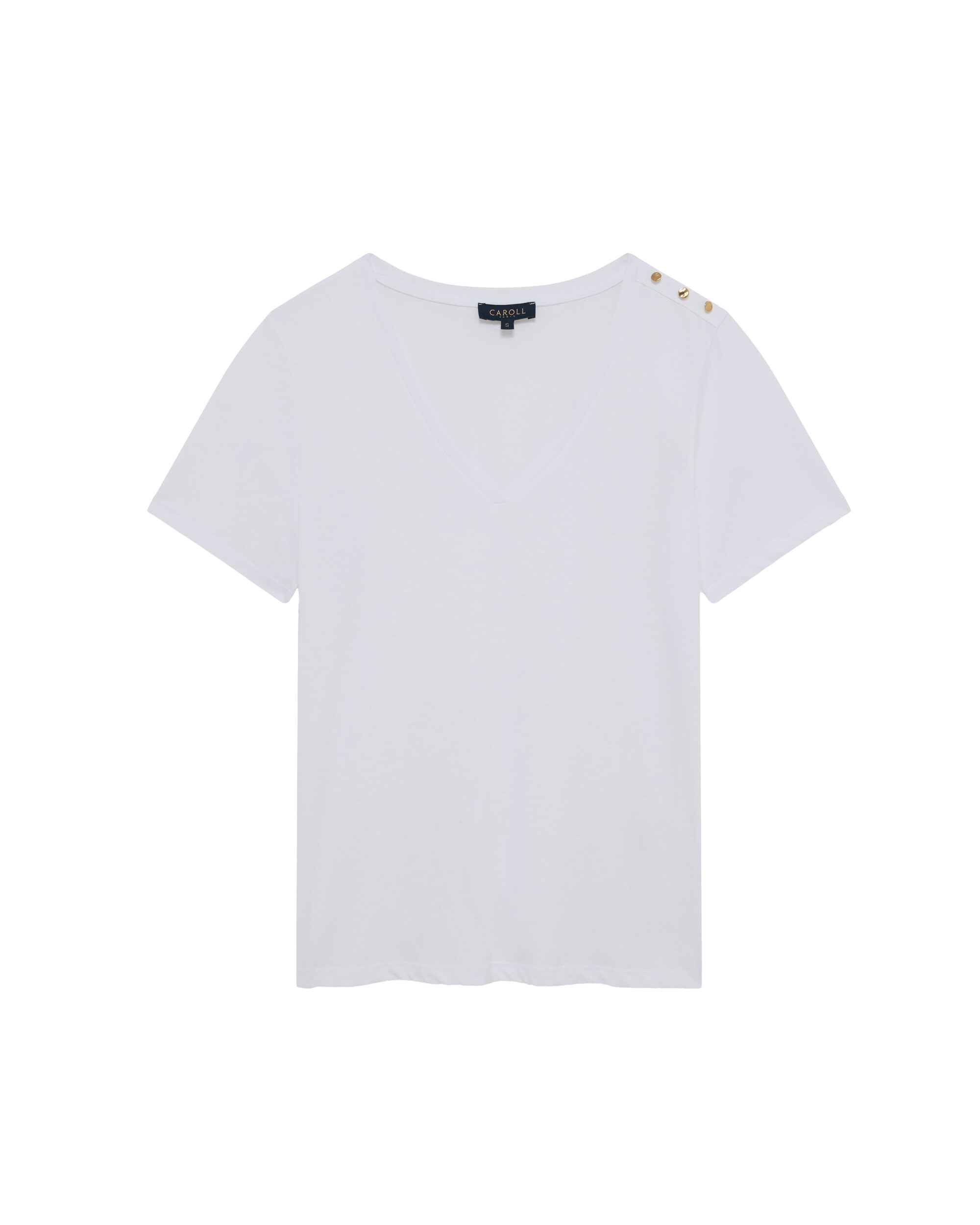 Camiseta de mujer de manga corta con botones decorativos - Caroll - Blanco Blanco-3