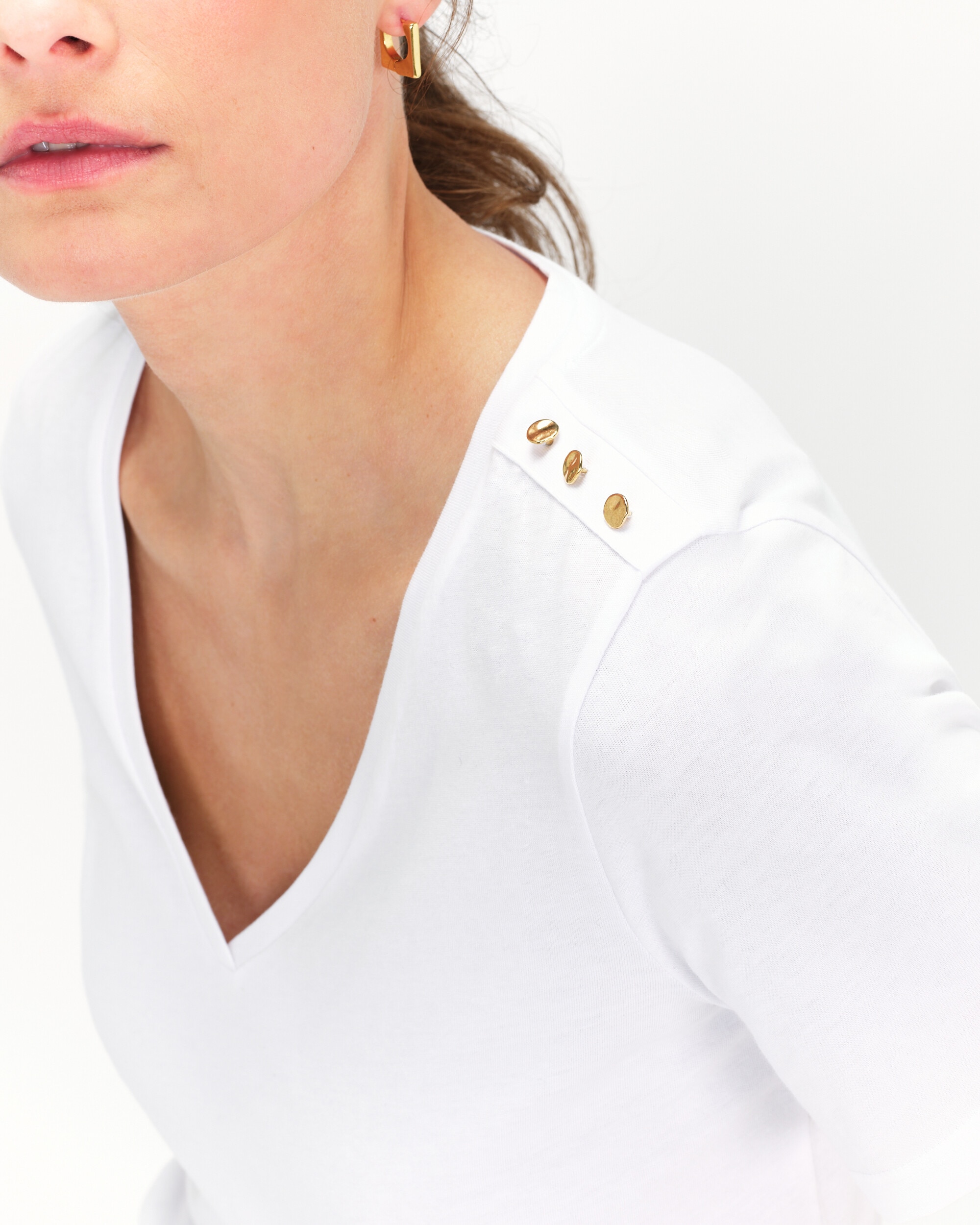 Camiseta de mujer de manga corta con botones decorativos - Caroll - Blanco Blanco-4