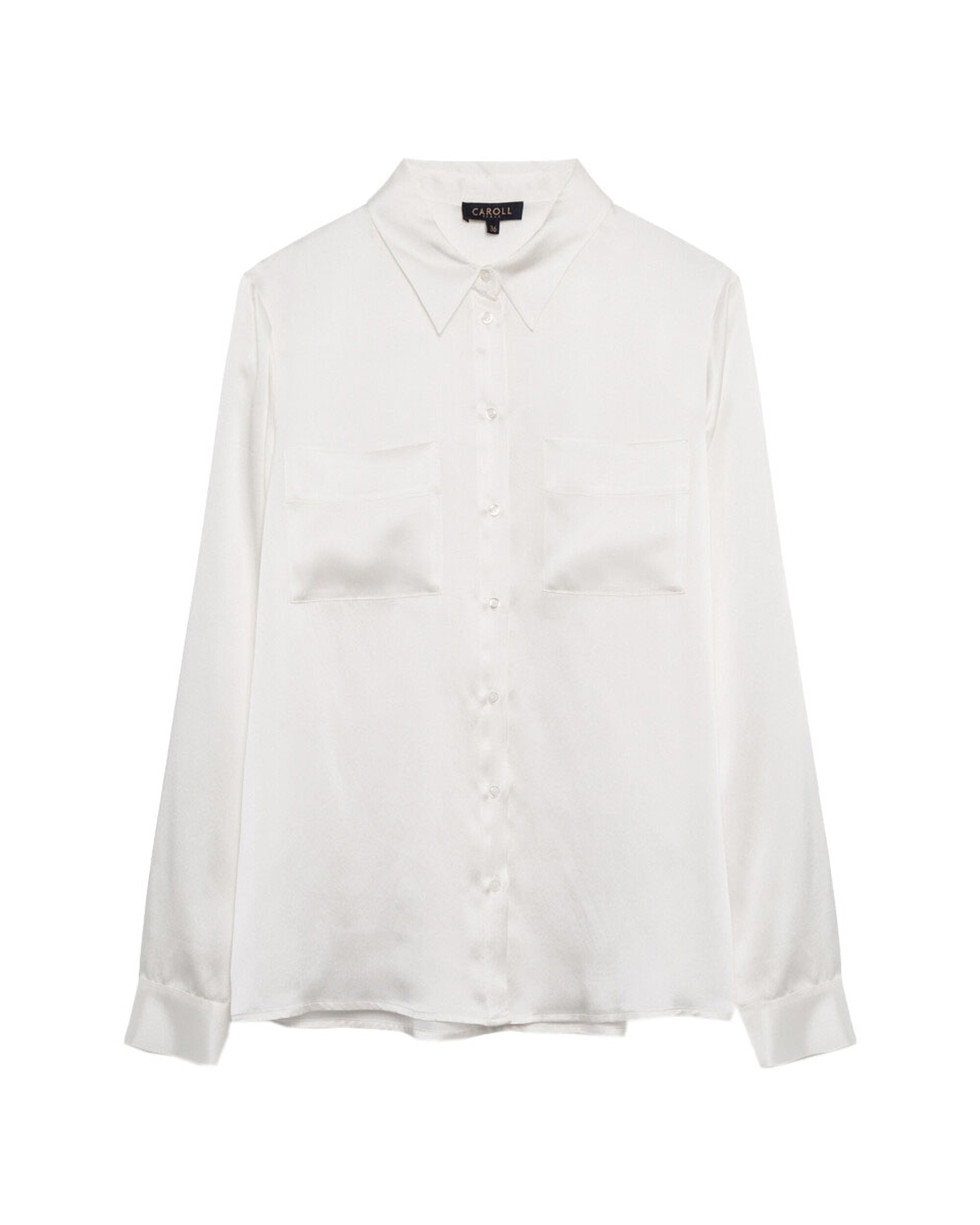 Camisa de mujer con bolsillos en seda 100% - Caroll - Crudo Crudo-3