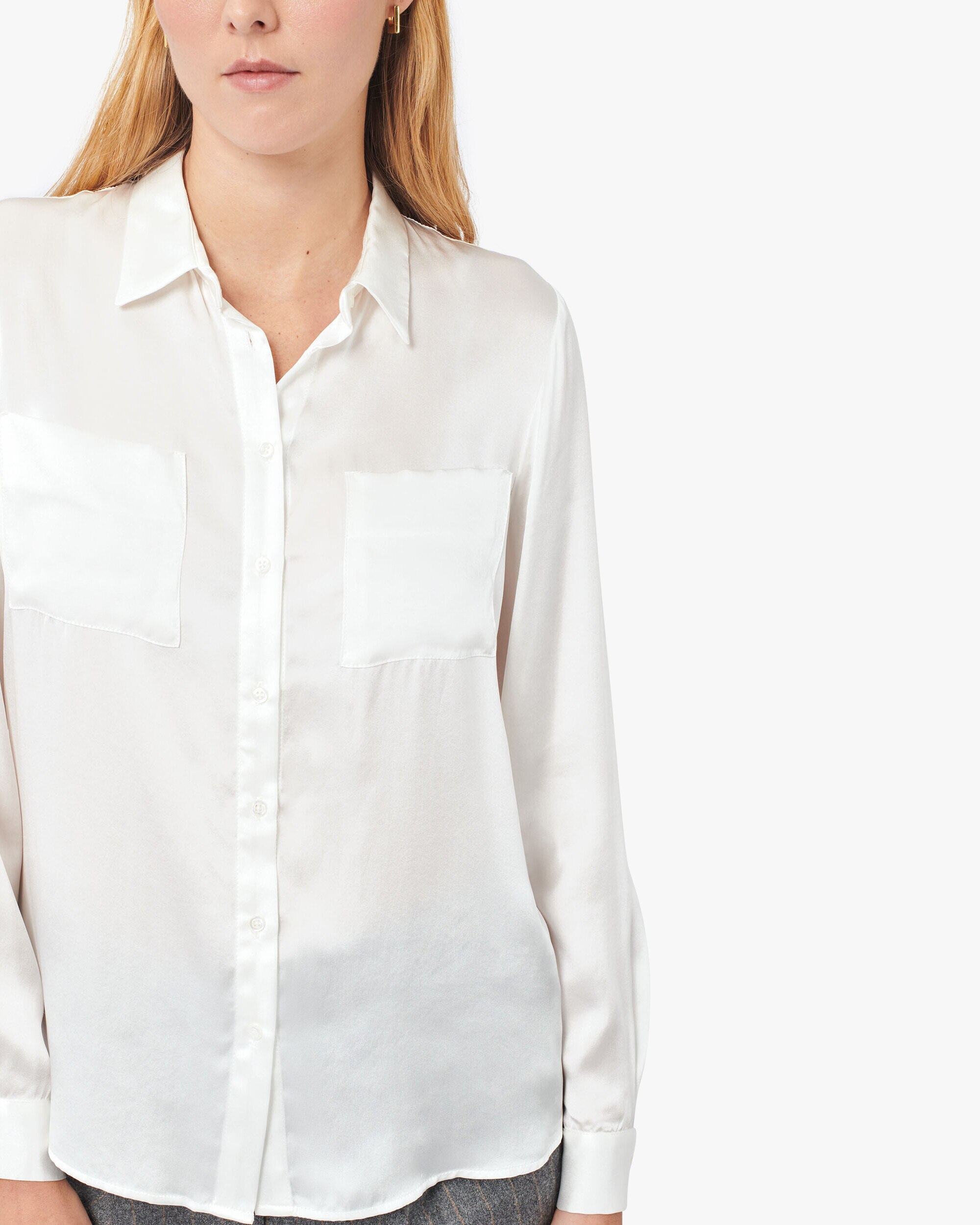 Camisa de mujer con bolsillos en seda 100% - Caroll - Crudo Crudo-4