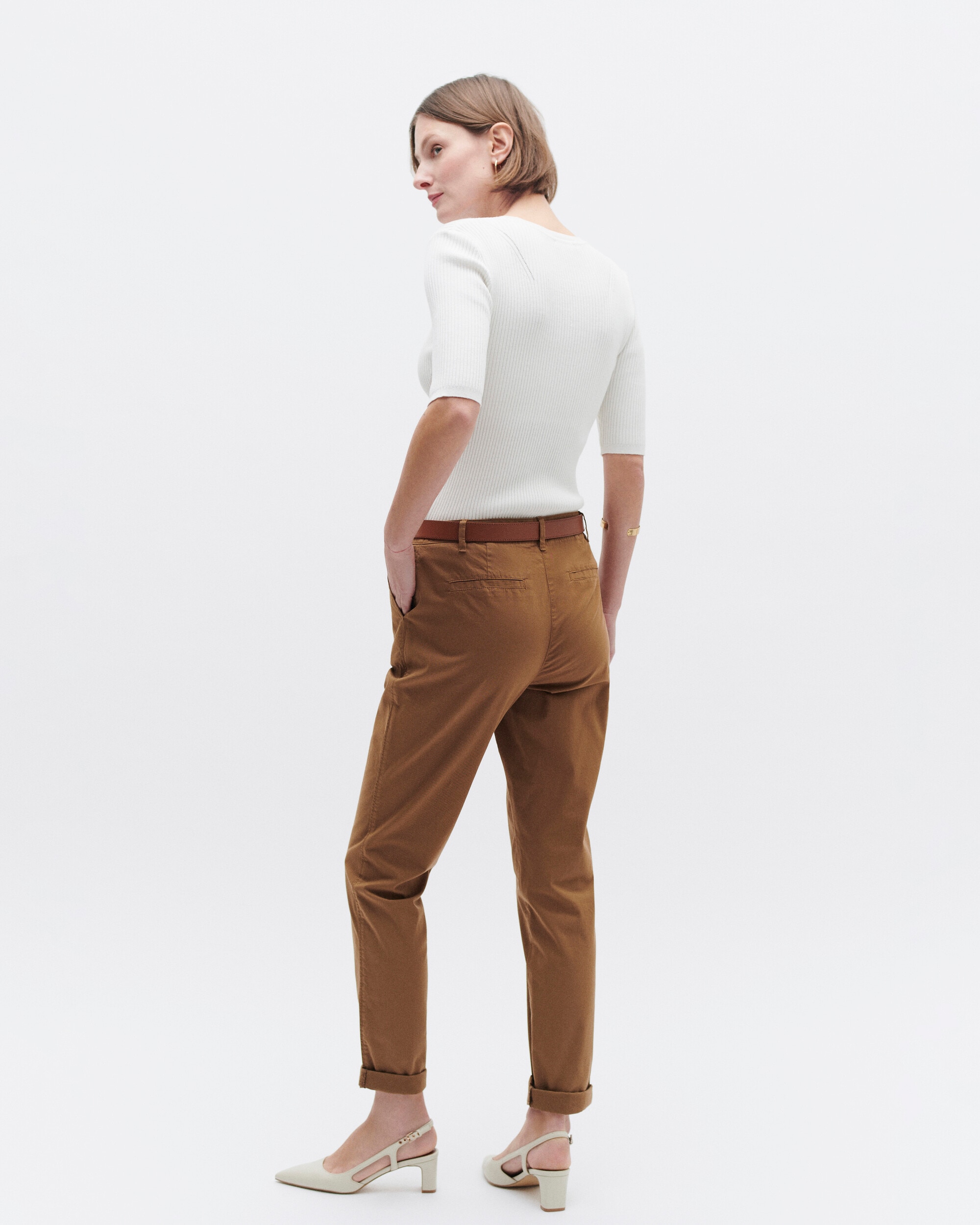 Pantalón de mujer de tiro alto en corte slim - Caroll - Camel Camel-2