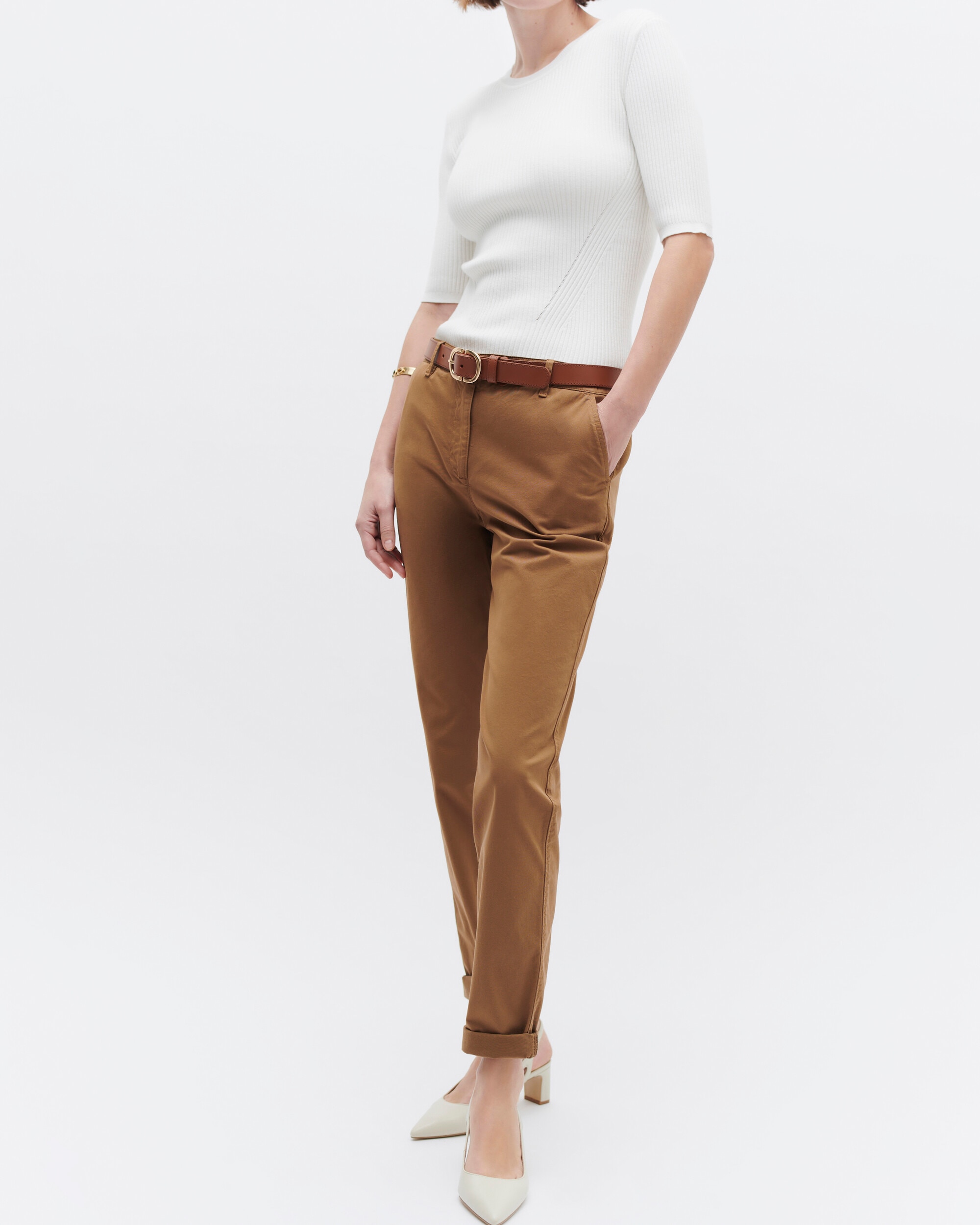 Pantalón de mujer de tiro alto en corte slim - Caroll - Camel Camel-4