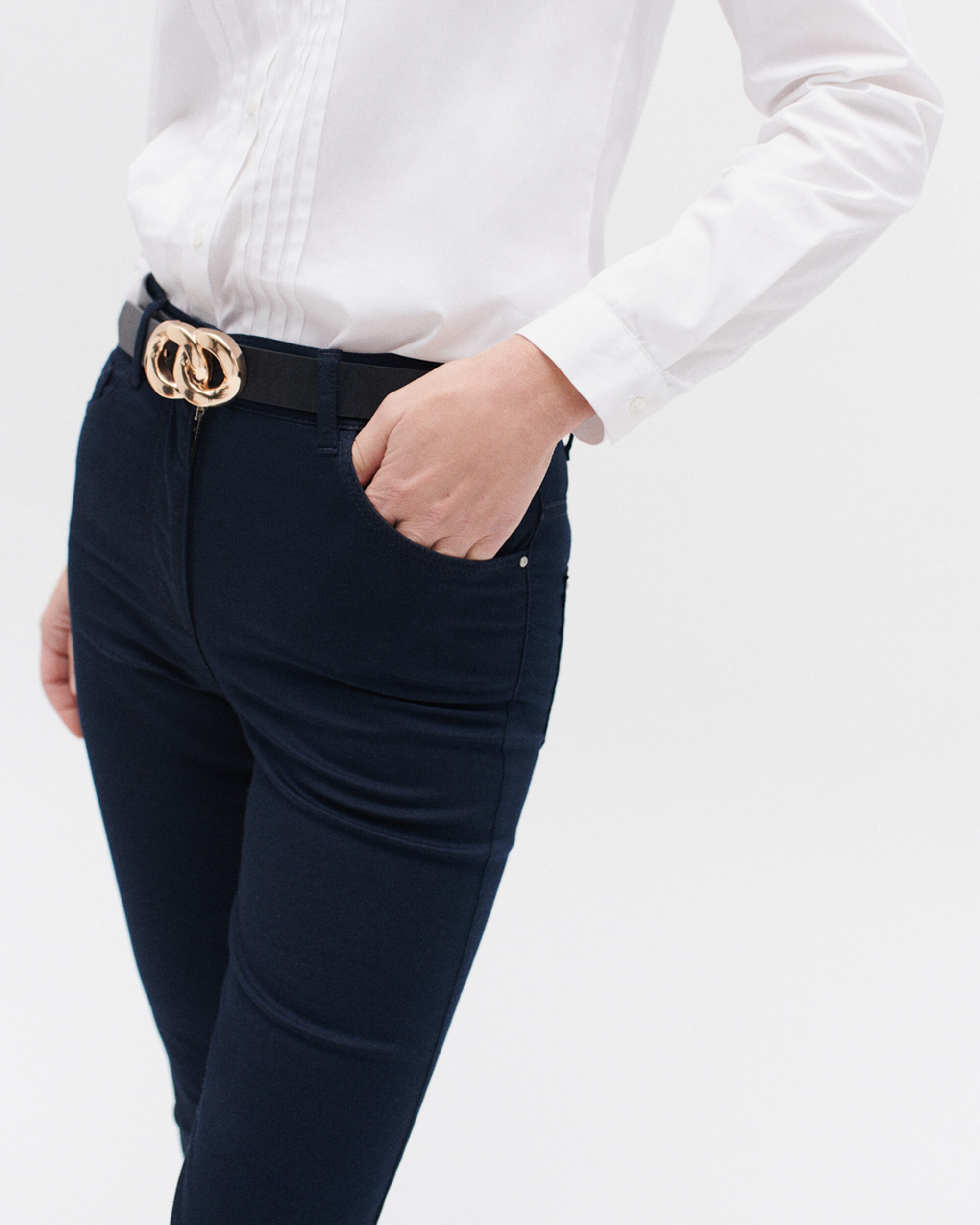 Pantalón pitillo de mujer cropped con 5 bolsillos - Caroll - Negro / Azul Negro / Azul-4