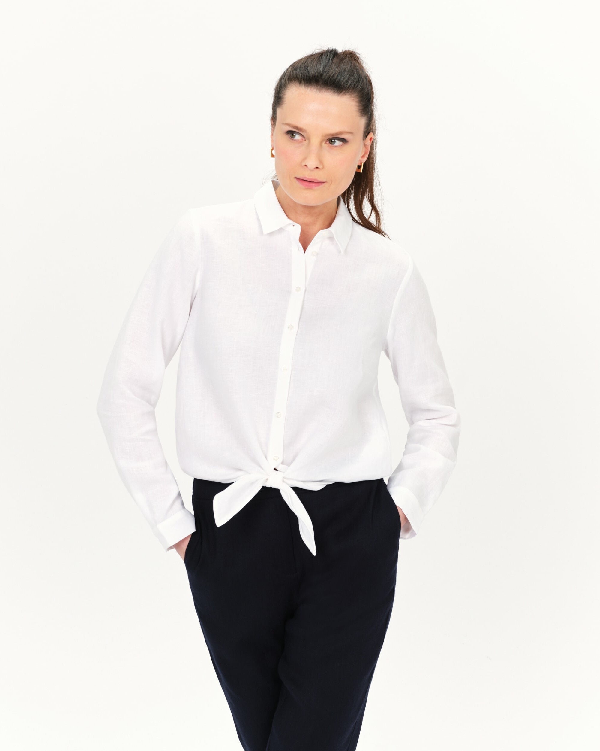 Caroll - Camisa de mujer con lazo en lino 100%.