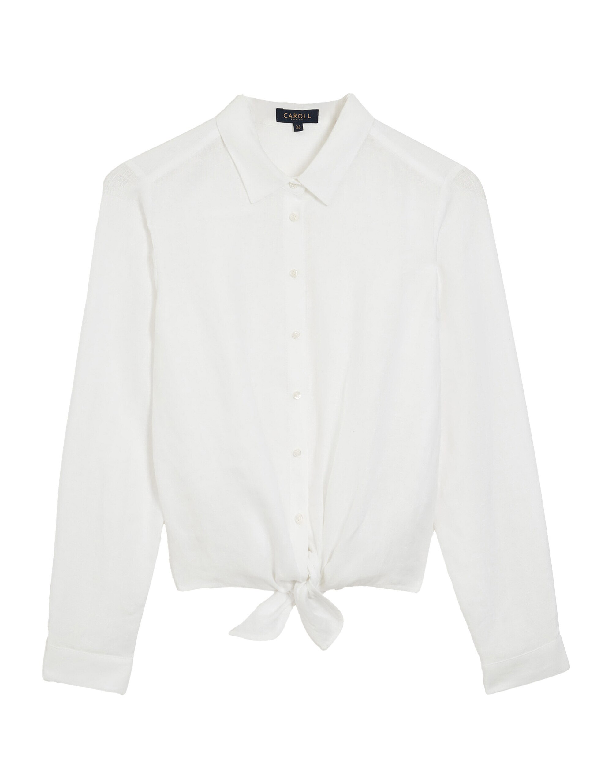 Camisa de mujer con lazo en lino 100% - Caroll - Blanco Blanco-3
