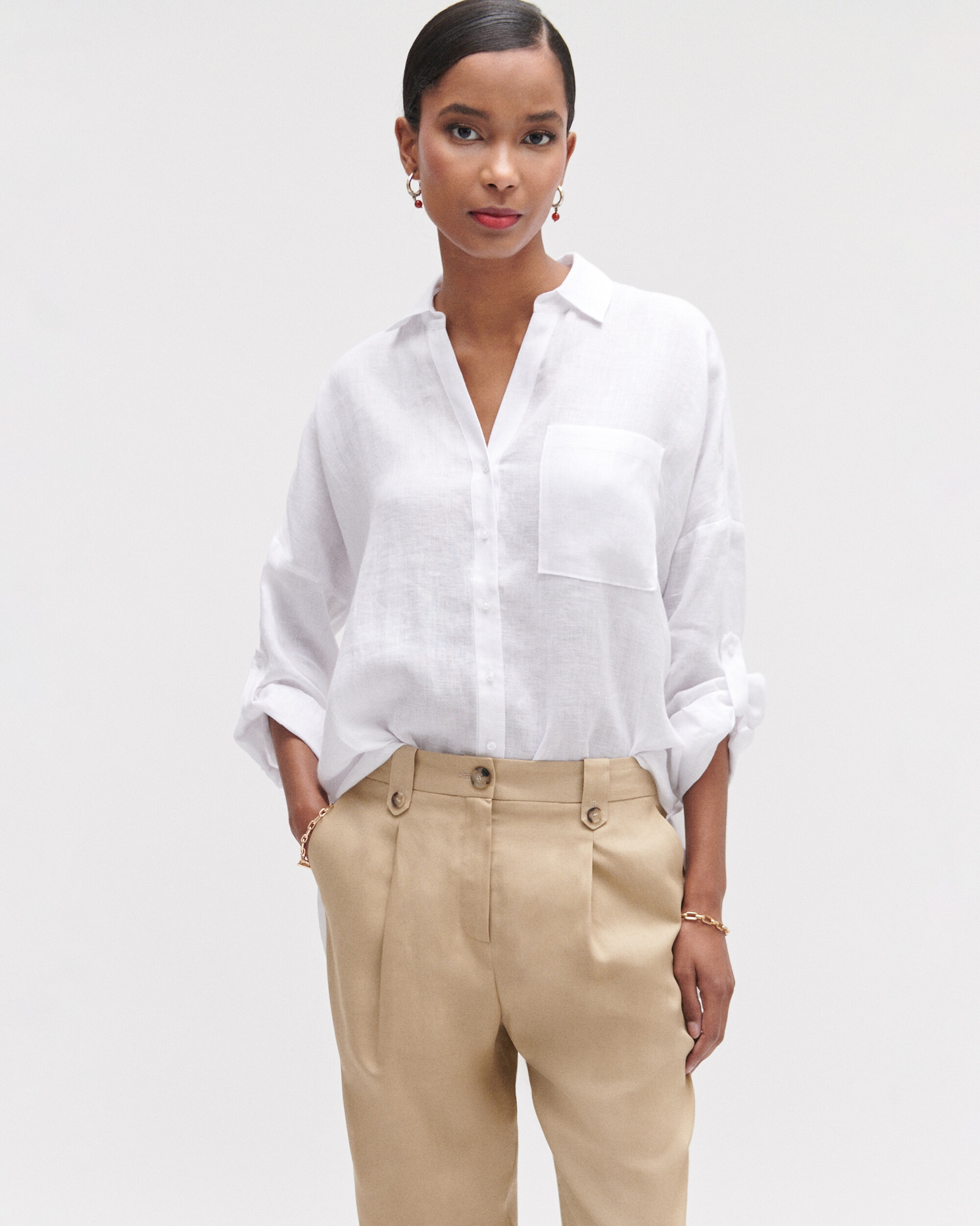Caroll - Camisa de mujer con charretera en lino 100%.