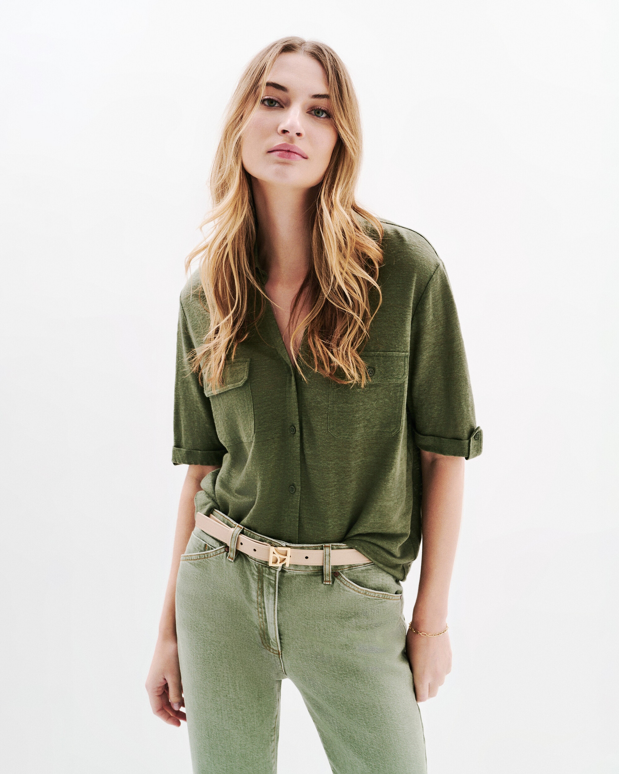 Caroll - Camisa de mujer de manga corta 100% lino.