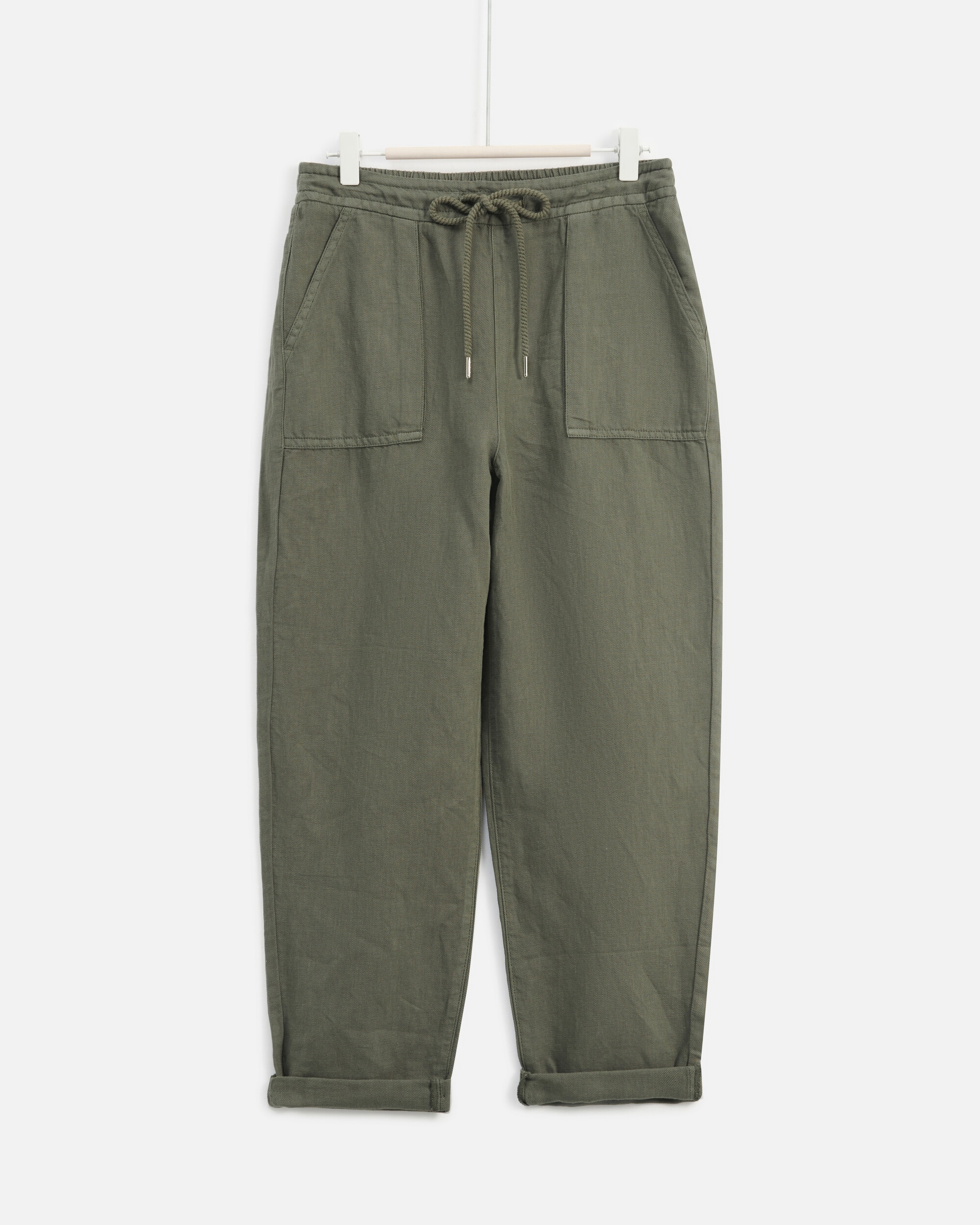 Pantalón jogger de mujer en lino con cierre de cordón - Caroll - Verde Oliva Verde Oliva-3