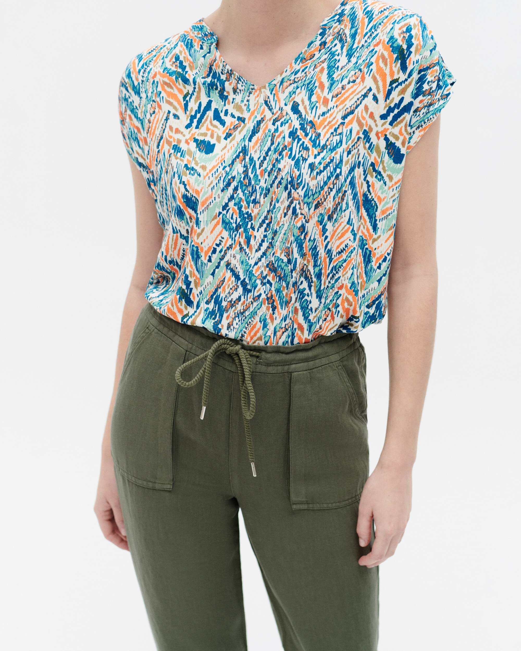 Pantalón jogger de mujer en lino con cierre de cordón - Caroll - Verde Oliva Verde Oliva-4