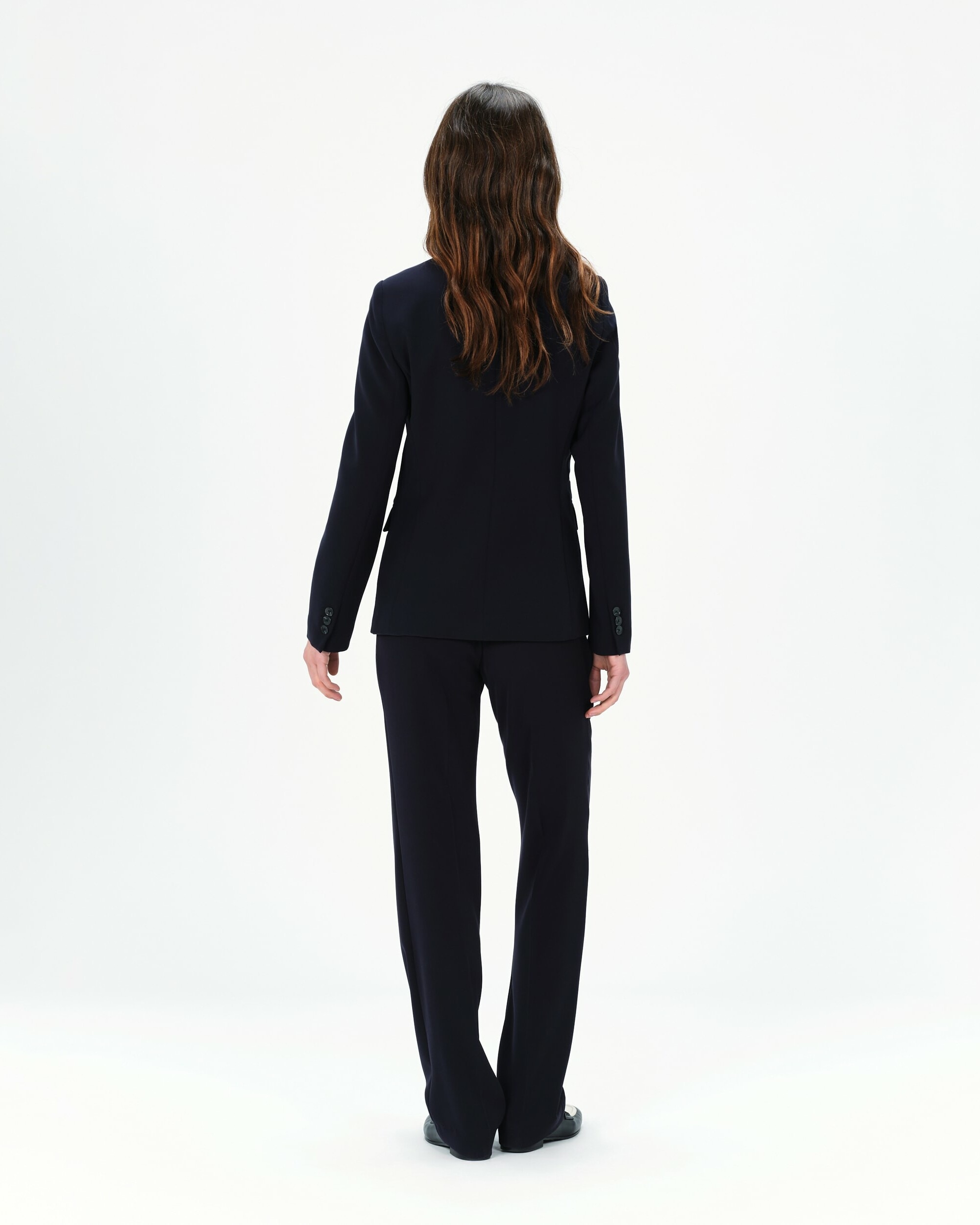 Blazer de mujer de corte entallado y cierre de botón - Negro Azul marino-2