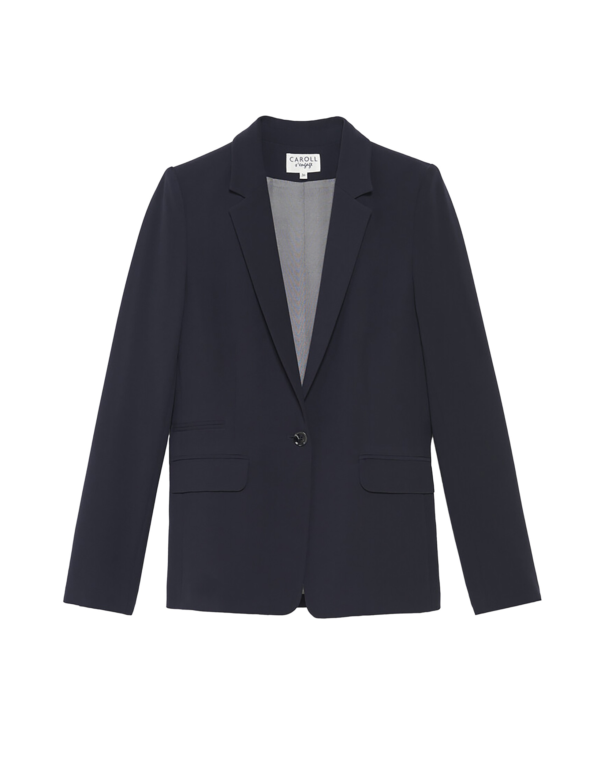 Blazer de mujer de corte entallado y cierre de botón - Negro Azul marino-3