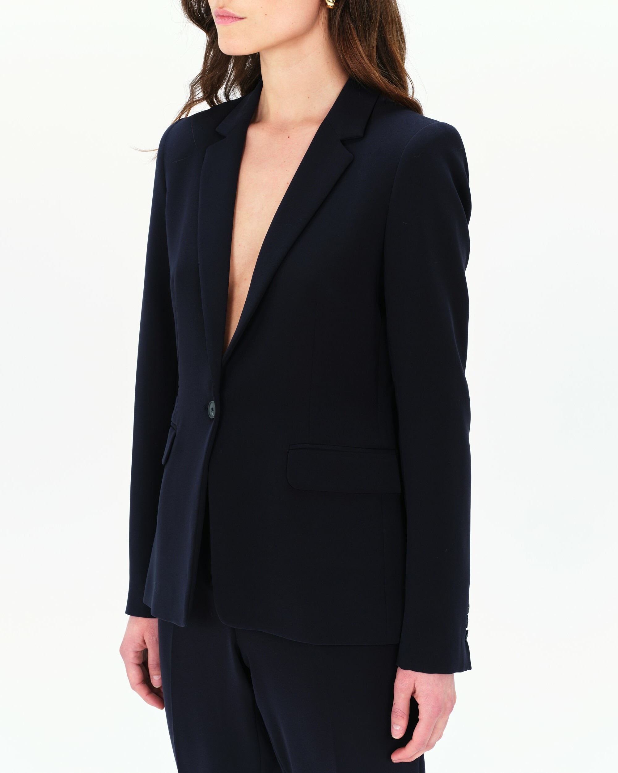Blazer de mujer de corte entallado y cierre de botón - Negro Azul marino-4