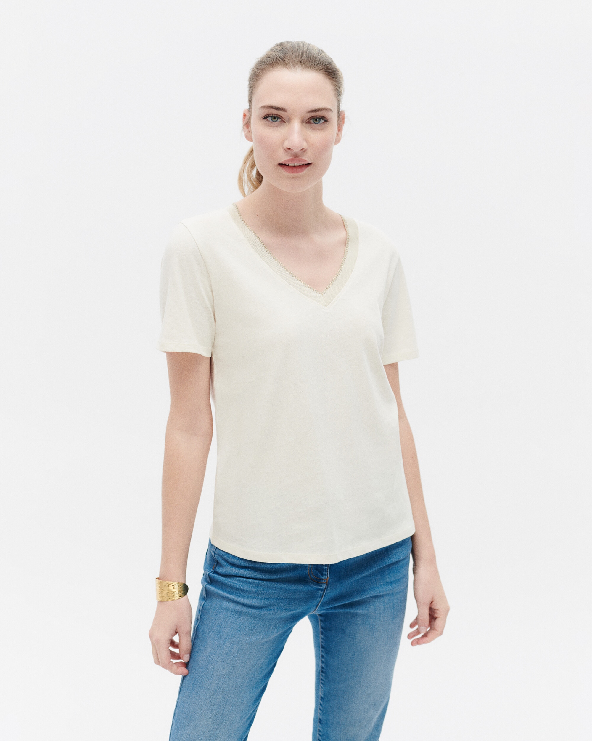 Caroll - Camiseta de mujer con manga corta en lino.