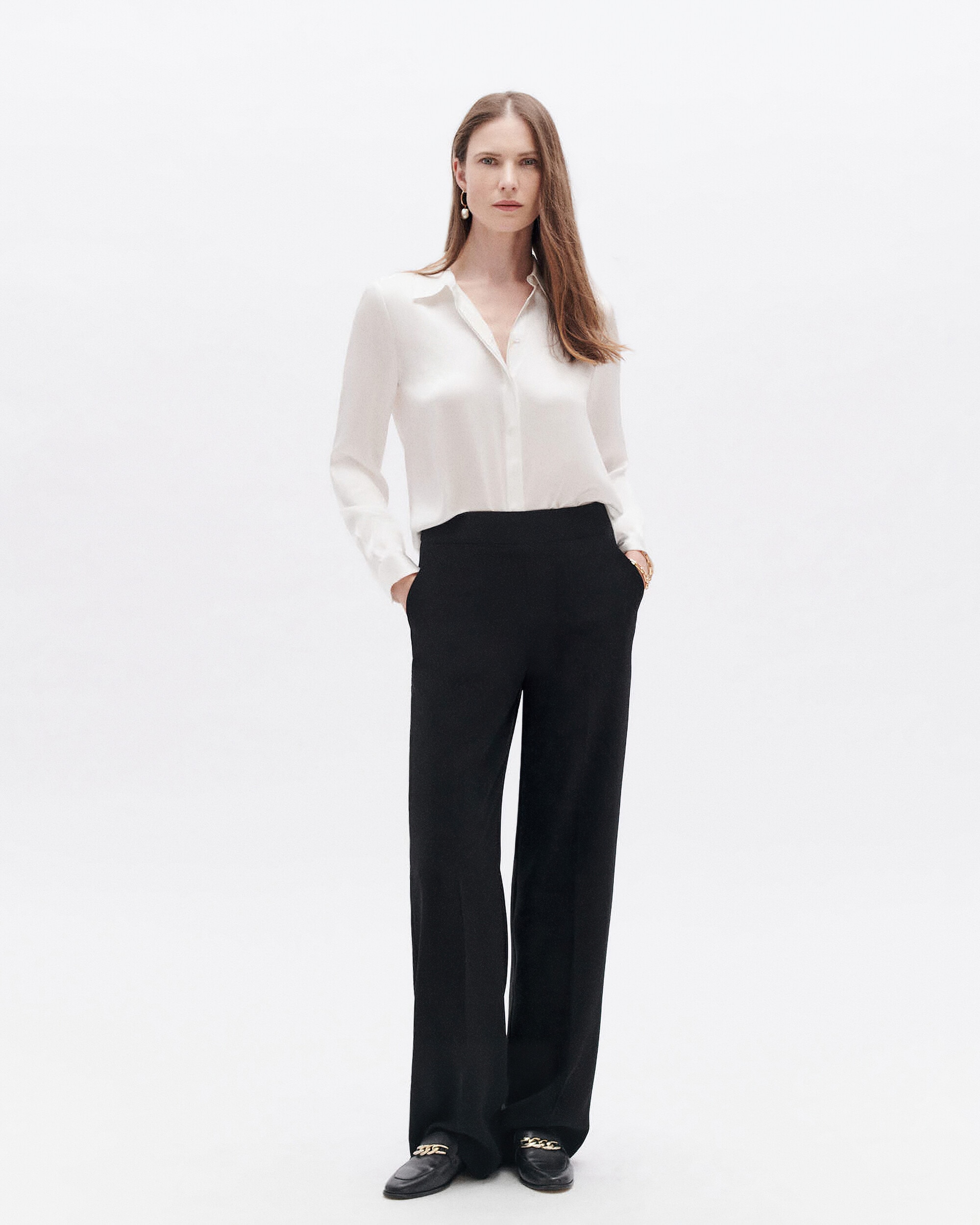 Caroll - Camisa de mujer 100% seda con botones solapados.